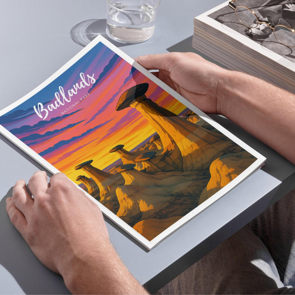 Affiche voyage - Badlands, Parc National, USA, Amerique - art moderne, impression, poster