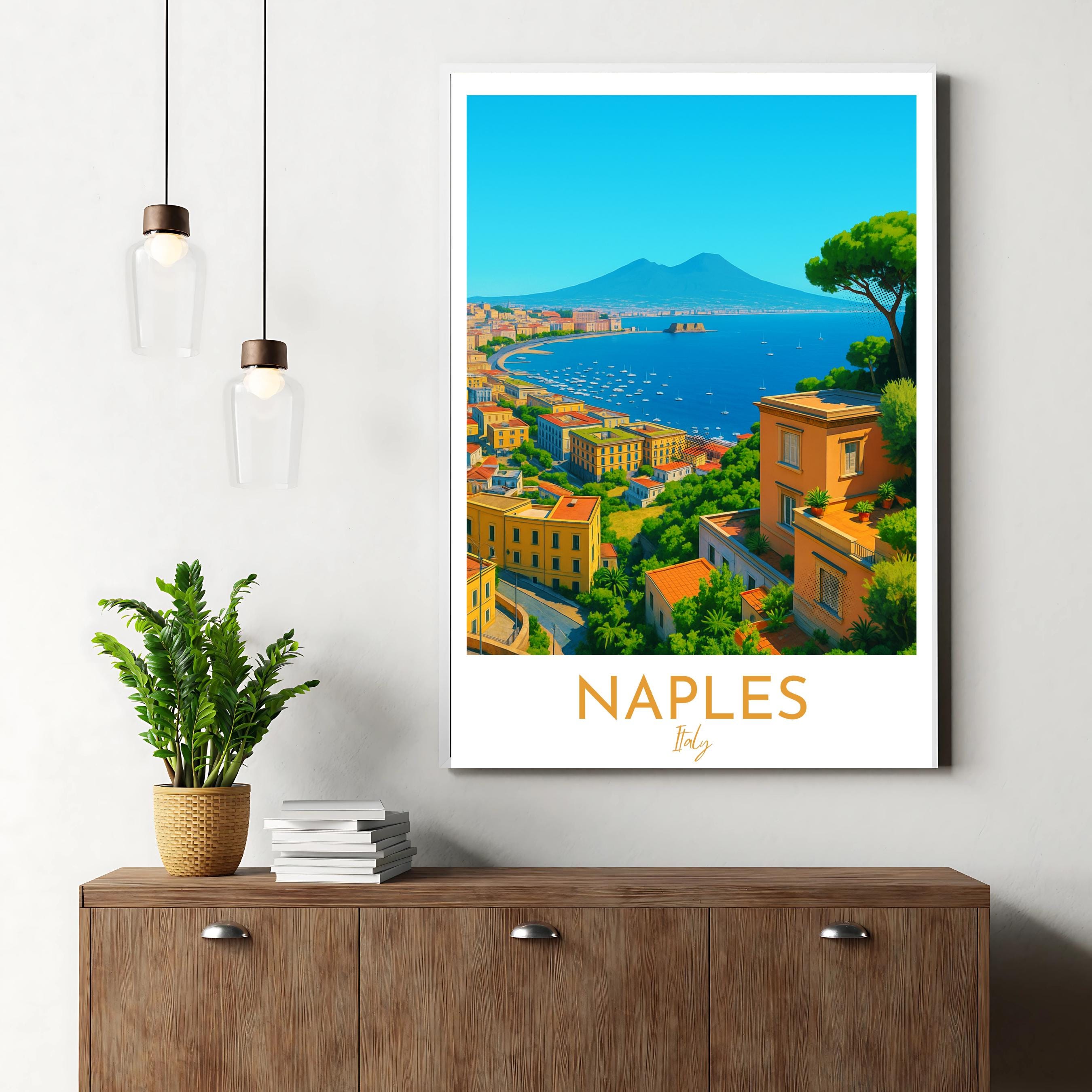 Affiche voyage - Naples, Campanie, Italie, Vésuve - art moderne, impression, poster