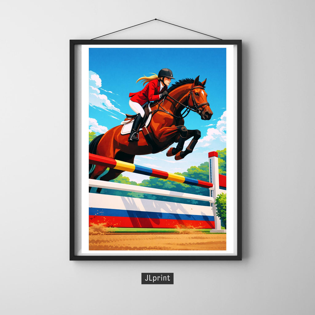 Affiche sport - Equitation, Equestre, Cavalière, Cheval - art moderne, impression, poster