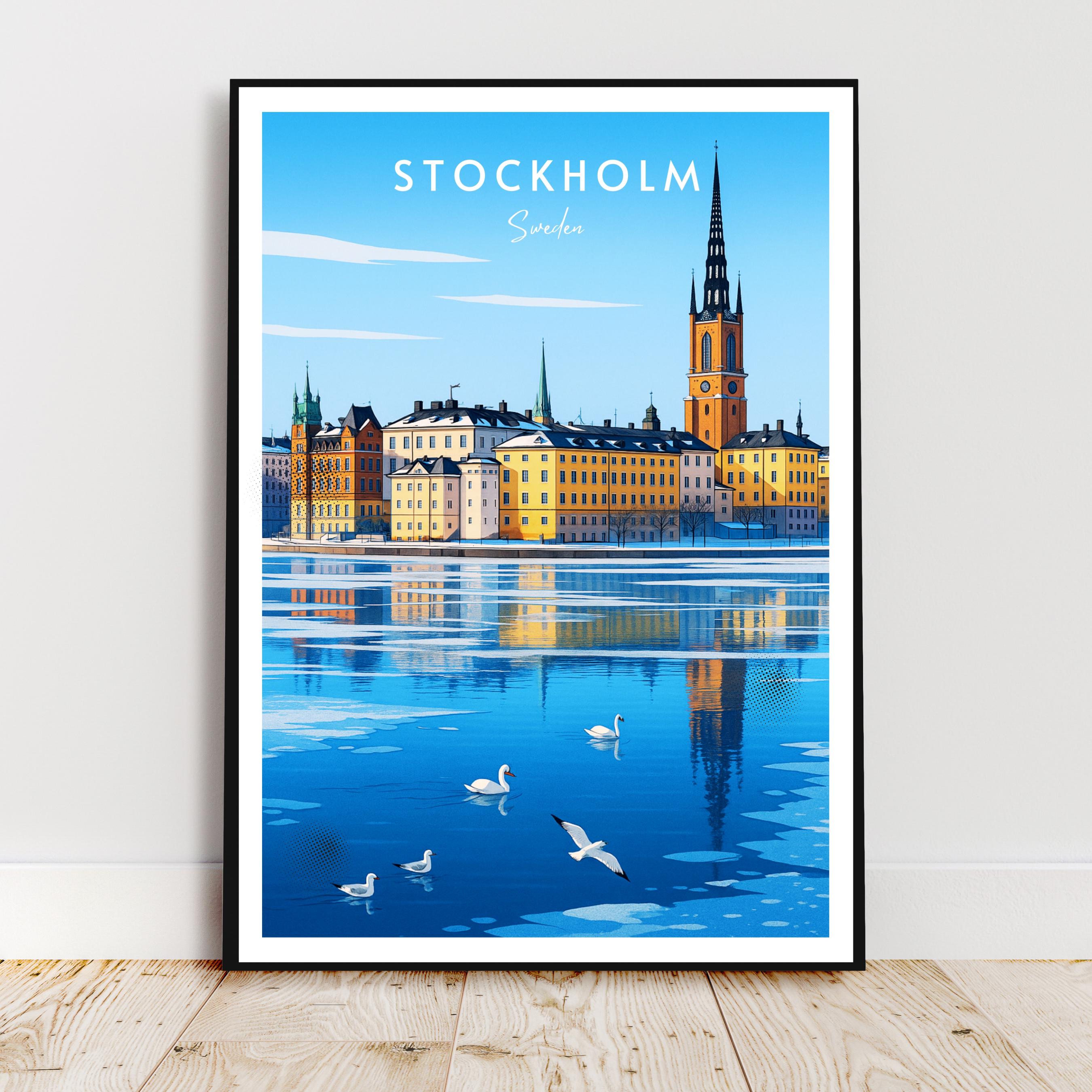 Affiche voyage - Stockholm, Suède, Scandinavie, Europe - art moderne, impression, poster