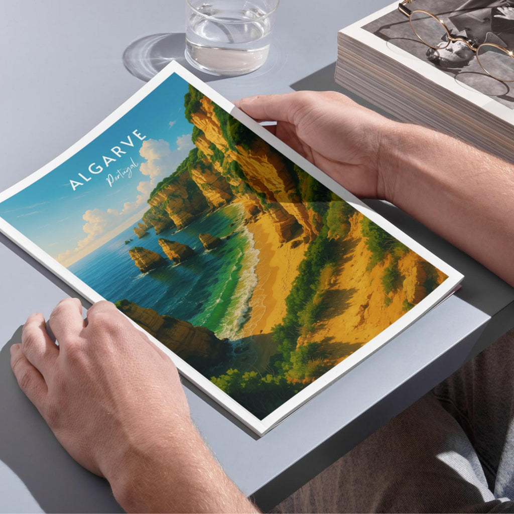 Affiche voyage - Algarve, Portugal, Ocean Atlantique, Falaises - art moderne, impression, poster