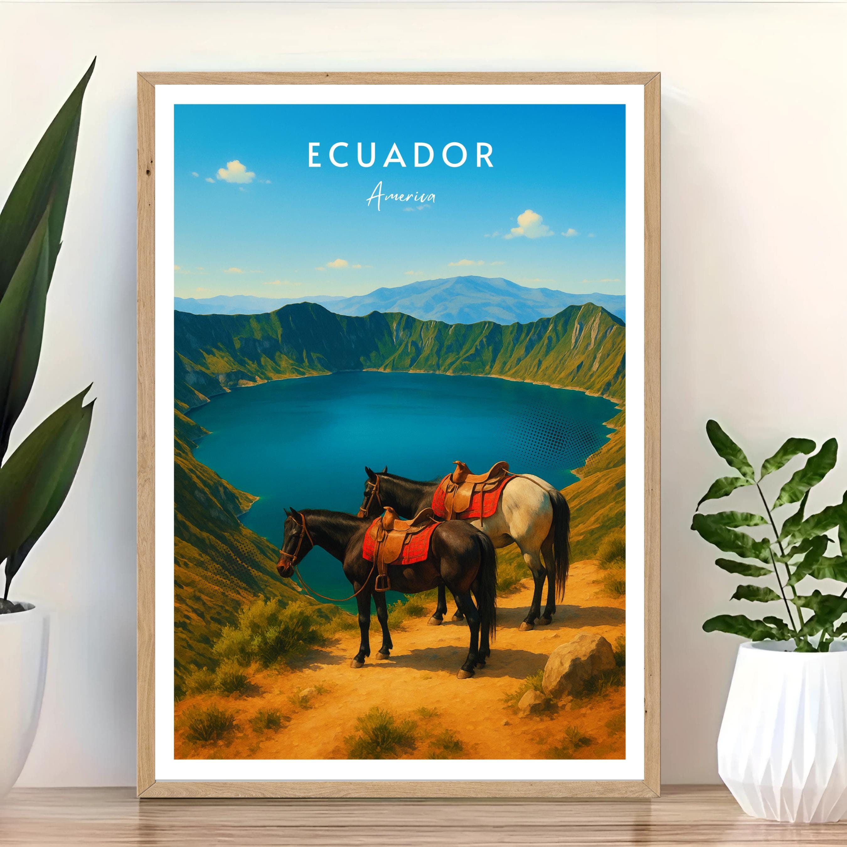 Affiche voyage - Equateur, Amerique, Cordillère des Andes, Lagune de Quilotoa - art moderne, impression, poster