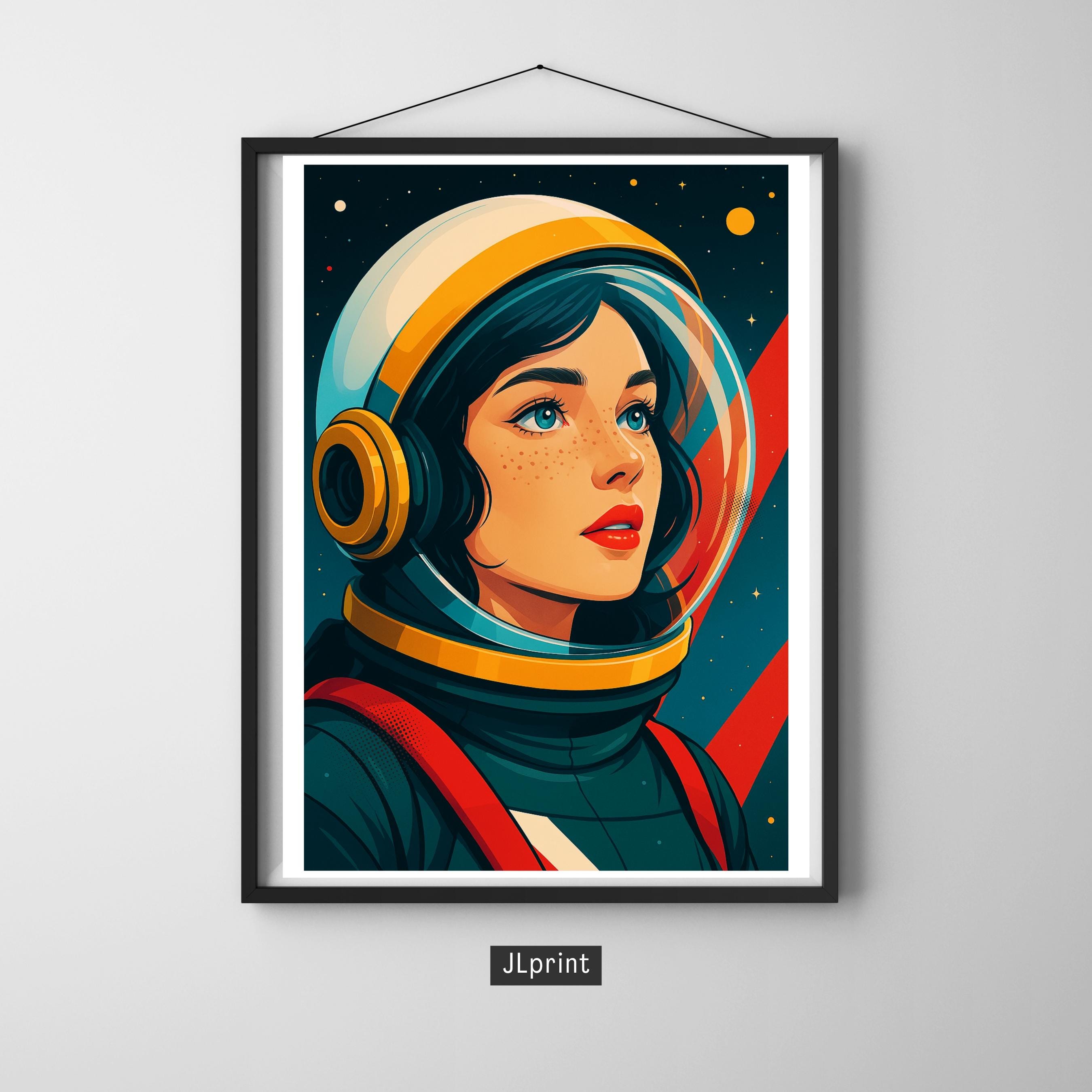 Affiche art - Femme, Astronaute, Cosmonaute, Espace - art moderne, impression, poster