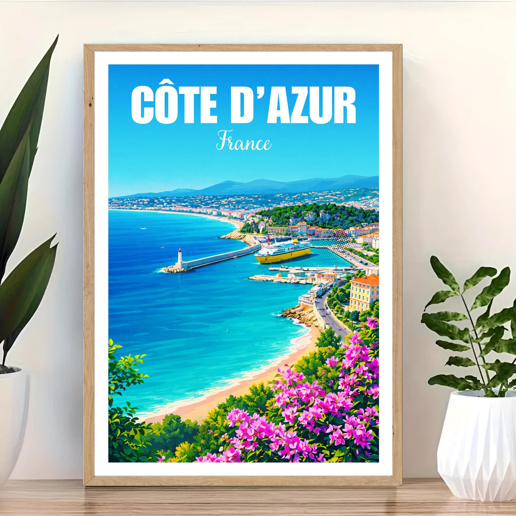 Affiche voyage - Côte d’Azur, France, French Riviera, Méditerranée - art moderne, impression, poster