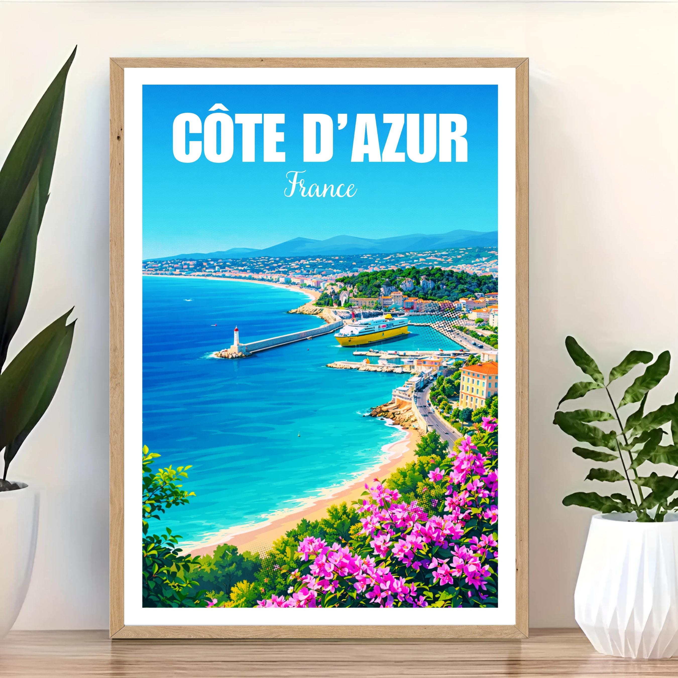 Affiche voyage - Côte d’Azur, France, French Riviera, Méditerranée - art moderne, impression, poster