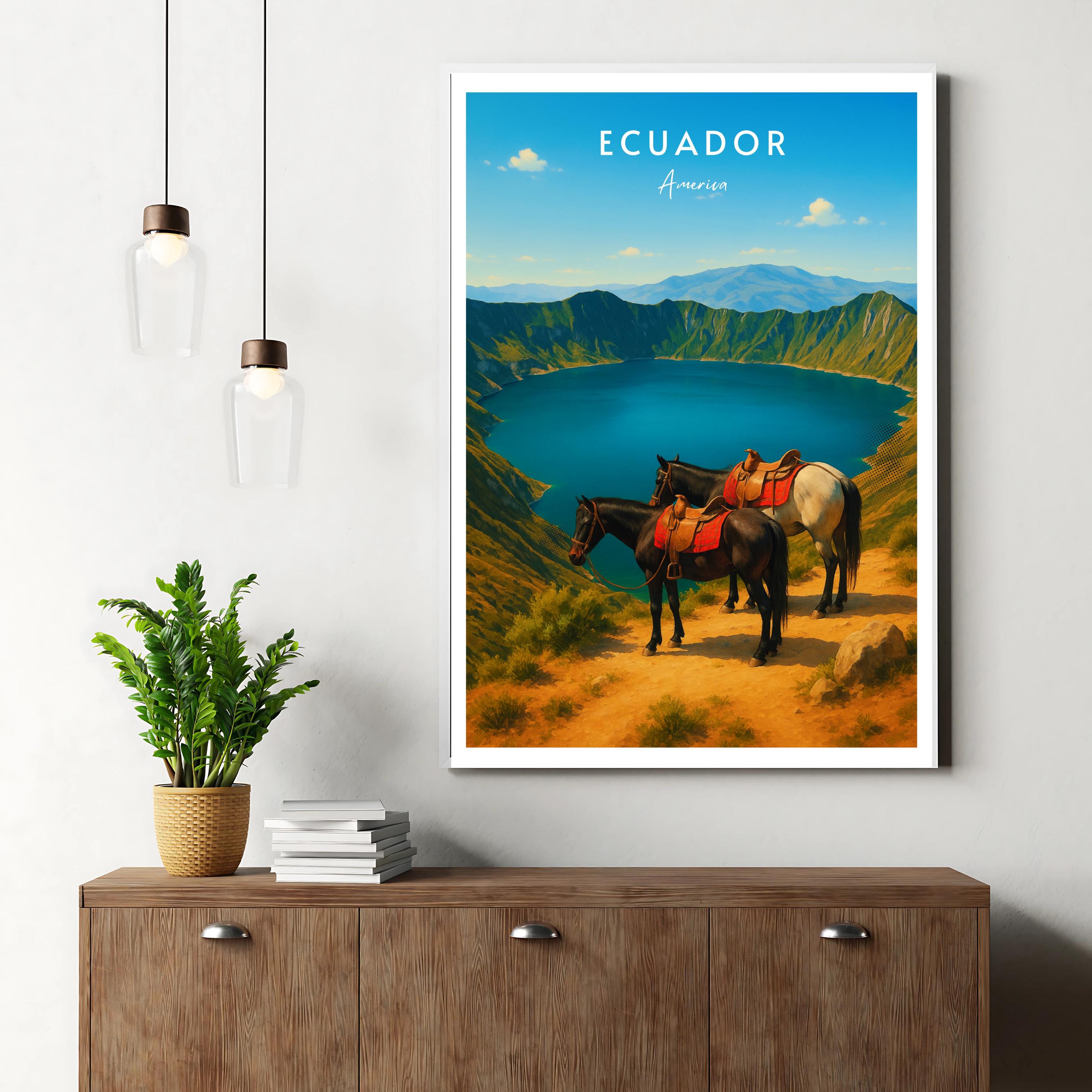 Affiche voyage - Equateur, Amerique, Cordillère des Andes, Lagune de Quilotoa - art moderne, impression, poster