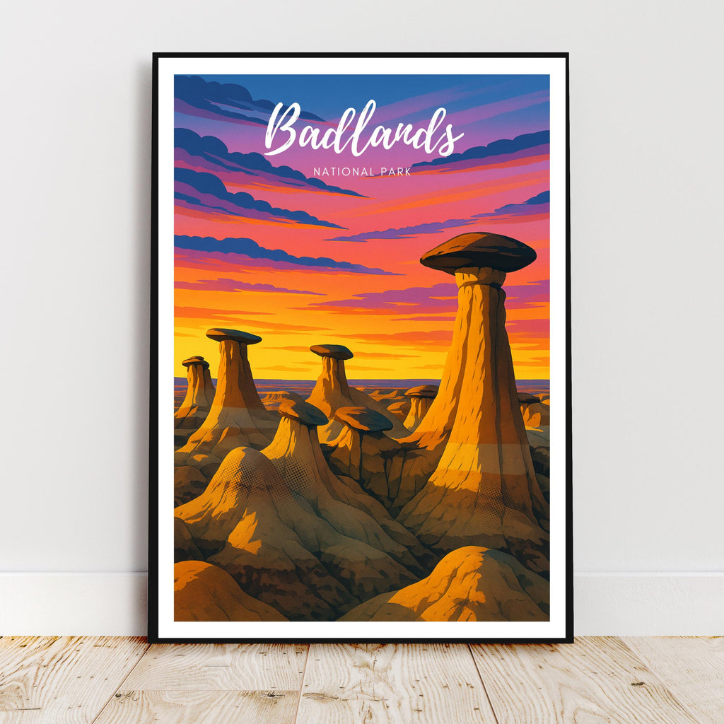Affiche voyage - Badlands, Parc National, USA, Amerique - art moderne, impression, poster