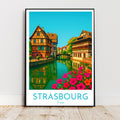 Affiche voyage - Strasbourg, Alsace, France, Rhin - art moderne, impression, poster
