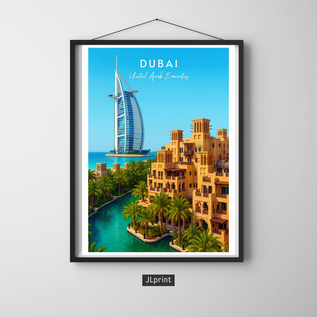 Affiche voyage - Dubaï, Emirats Arabes Unis, Moyen Orient, Burj Al Arab - art moderne, impression, poster