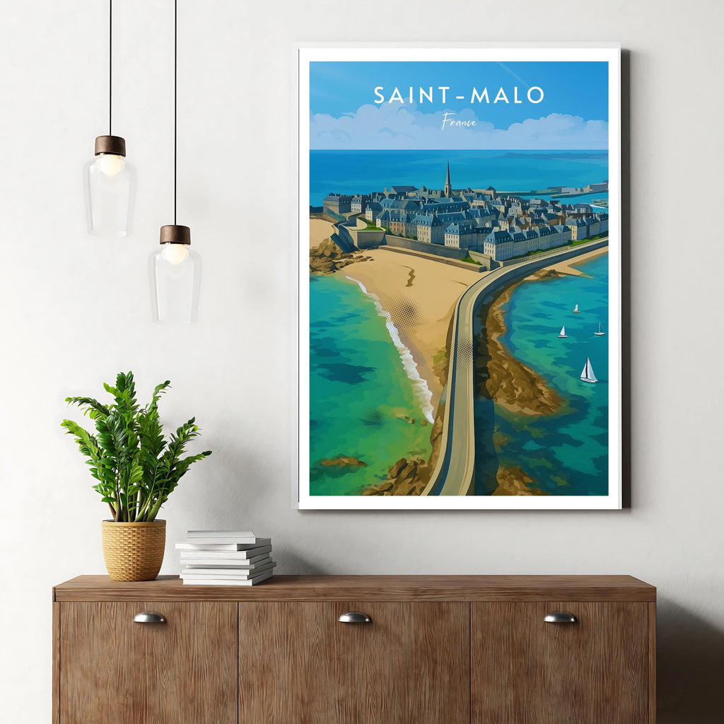 Affiche voyage - Saint-Malo, Bretagne, France, Cité Corsaire - art moderne, impression, poster
