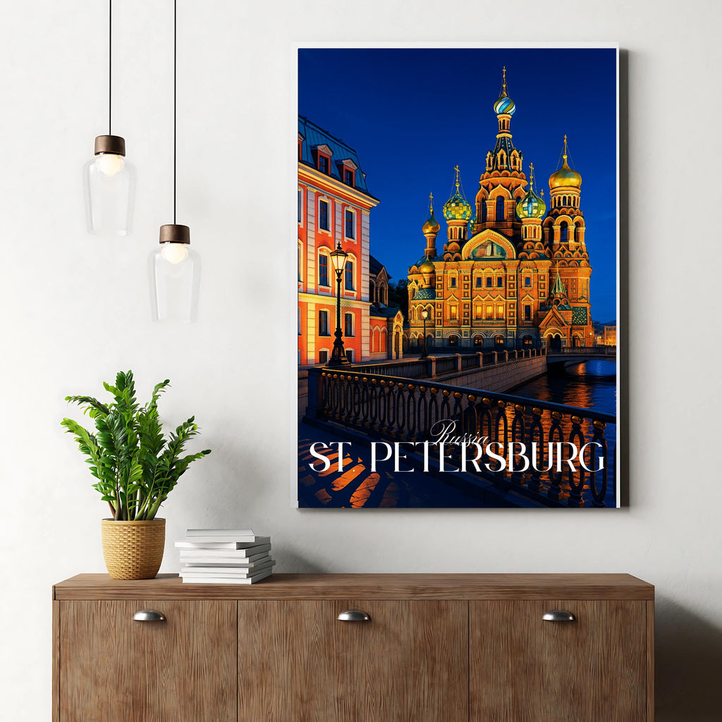 Affiche voyage - Saint Petersbourg, Russie, Europe, Cathédrale Saint-Sauveur - art moderne, impression, poster