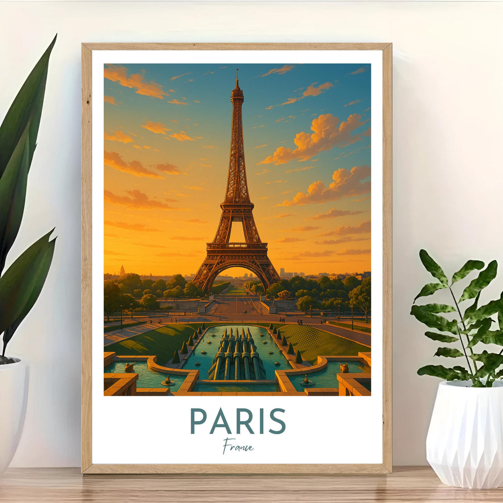 Affiche voyage - Paris, France, Tour Eiffel, Trocadéro - art moderne, impression, poster