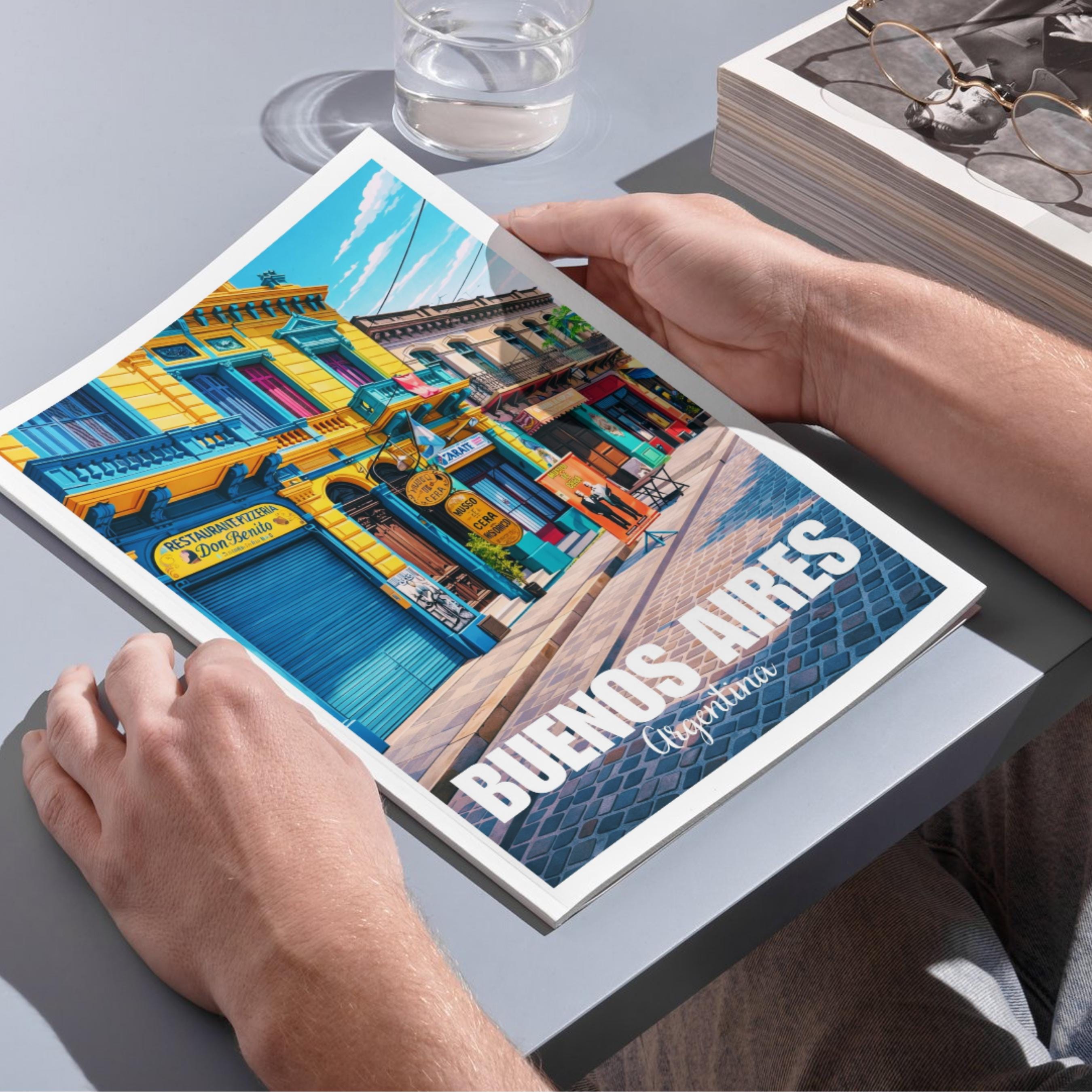 Affiche voyage - Buenos Aires, Argentine, Amérique, Maisons Colorées - art moderne, impression, poster