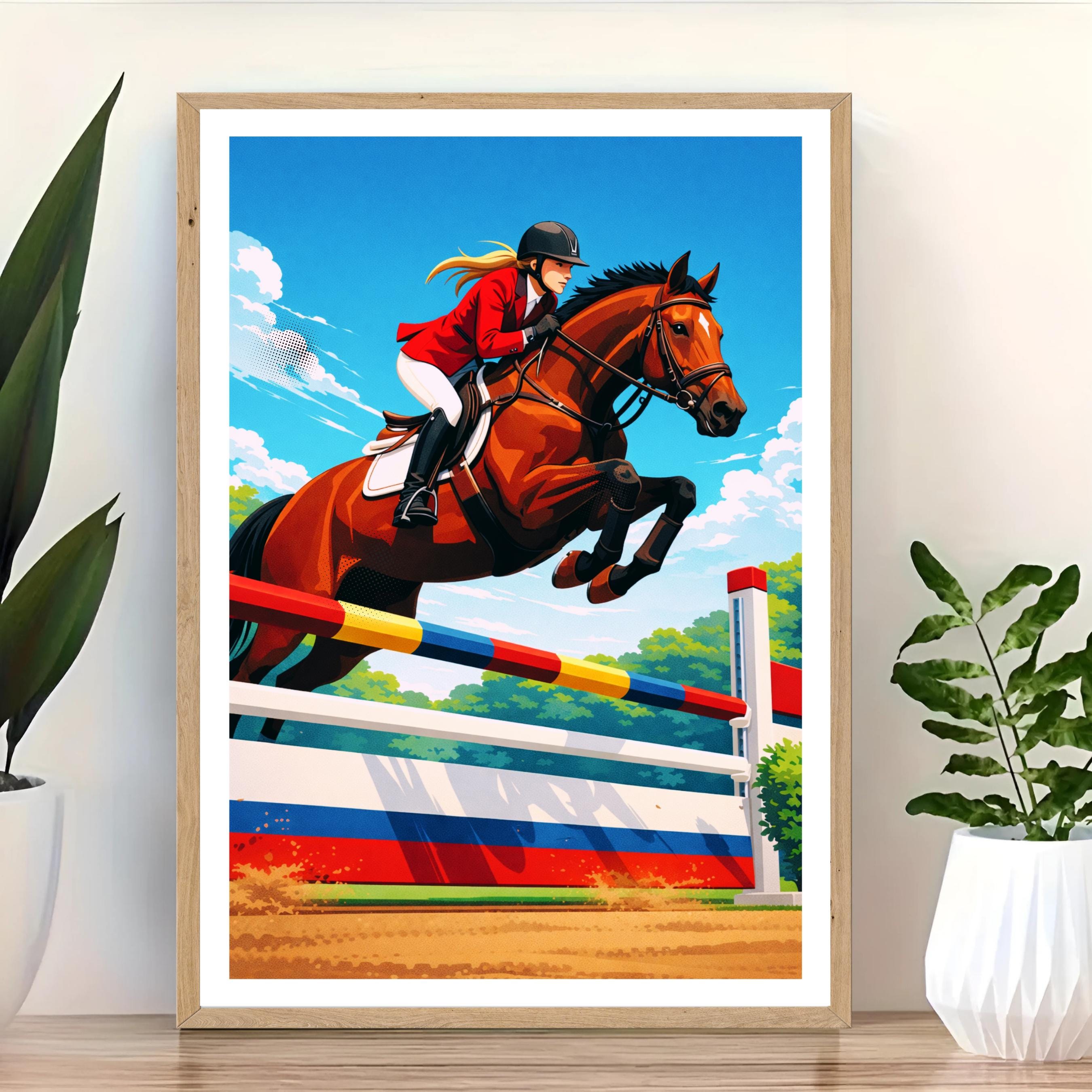 Affiche sport - Equitation, Equestre, Cavalière, Cheval - art moderne, impression, poster