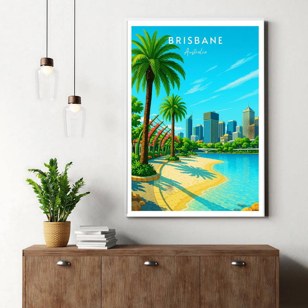 Affiche voyage - Brisbane, Australie, Océanie, South Bank Parklands - art moderne, impression, poster