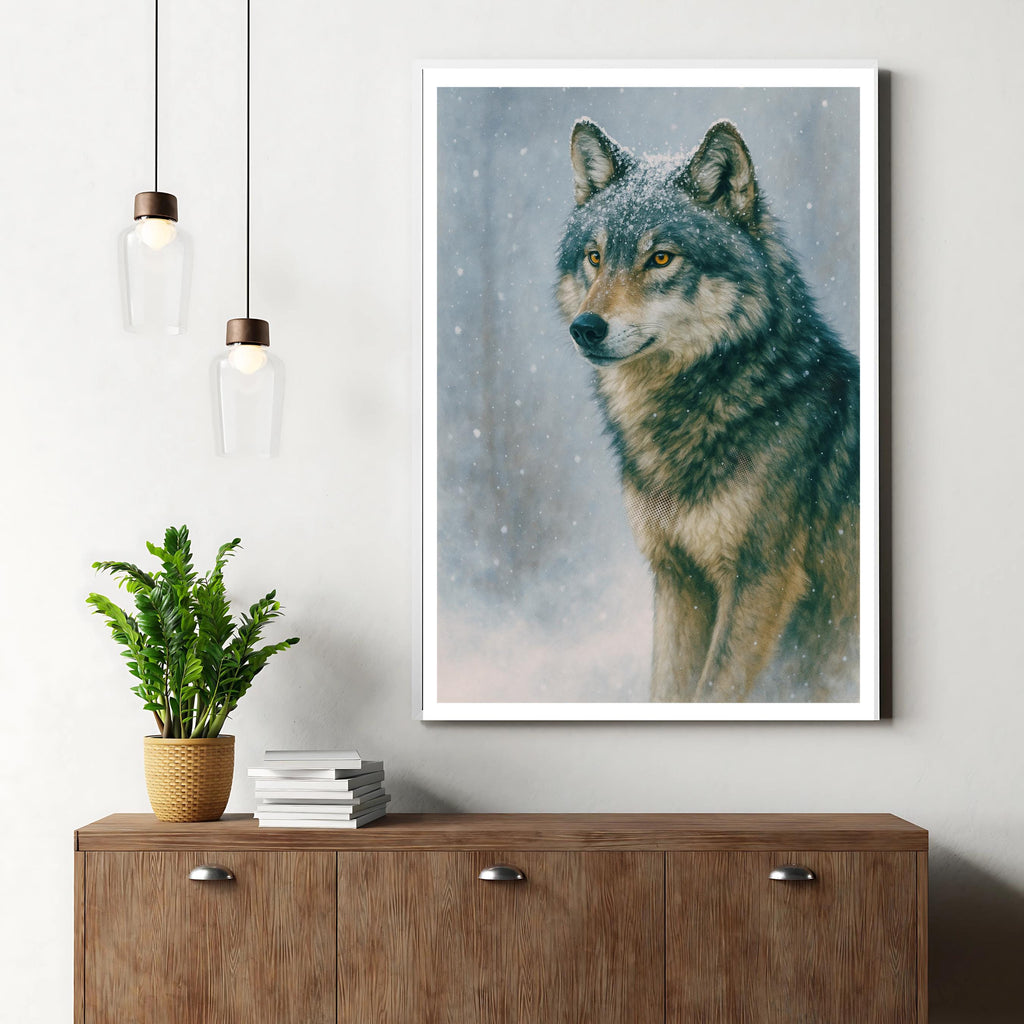Affiche animaux - Loup, Hiver, Forêt, Animal Sauvage - art moderne, impression, poster