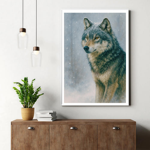 Affiche animaux - Loup, Hiver, Forêt, Animal Sauvage - art moderne, impression, poster