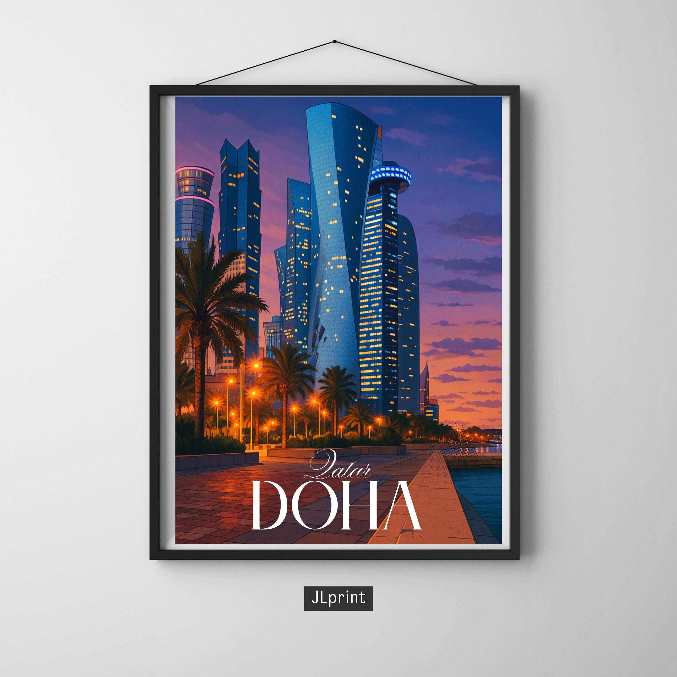 Affiche voyage - Doha, Qatar, Moyen Orient, Asie - art moderne, impression, poster