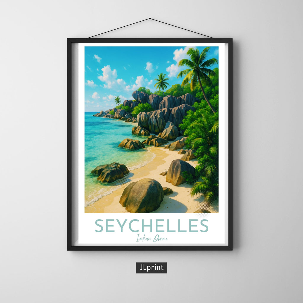Affiche voyage - Seychelles, Océan Indien, Afrique, Plage - art moderne, impression, poster