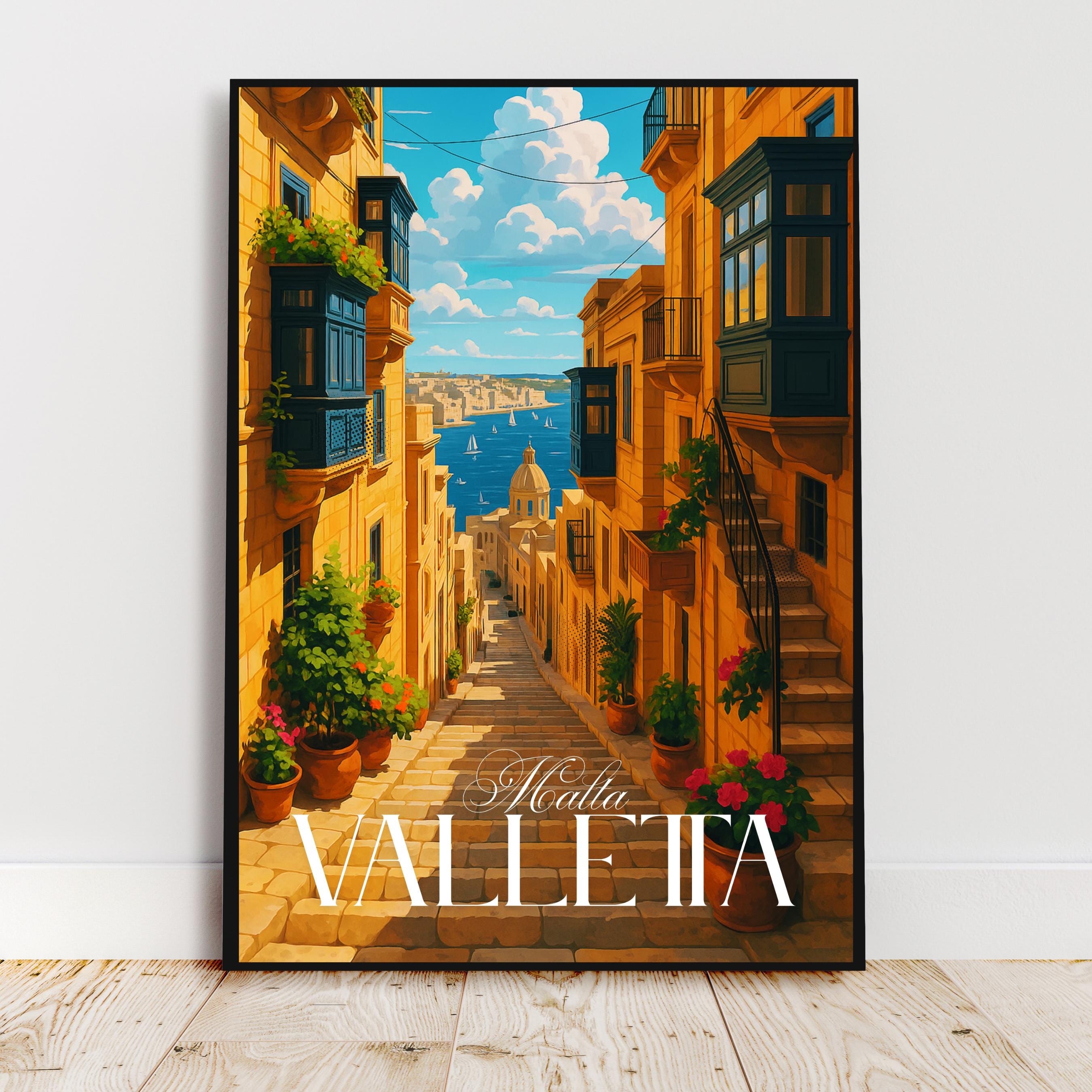 Affiche voyage - La Valette, Malte, Europe, Méditerranée - art moderne, impression, poster