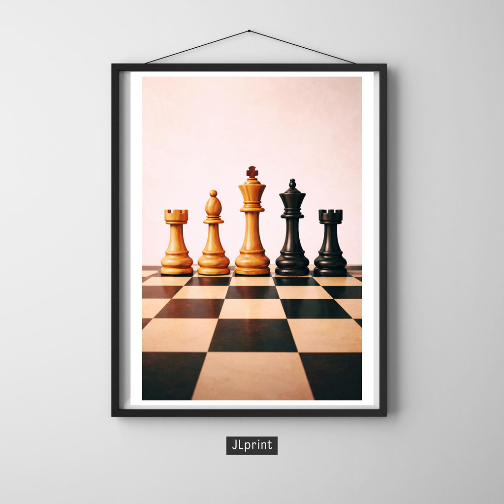 Affiche sport -  Echecs, Pions, Echiquier, Loisir - art moderne, impression, poster