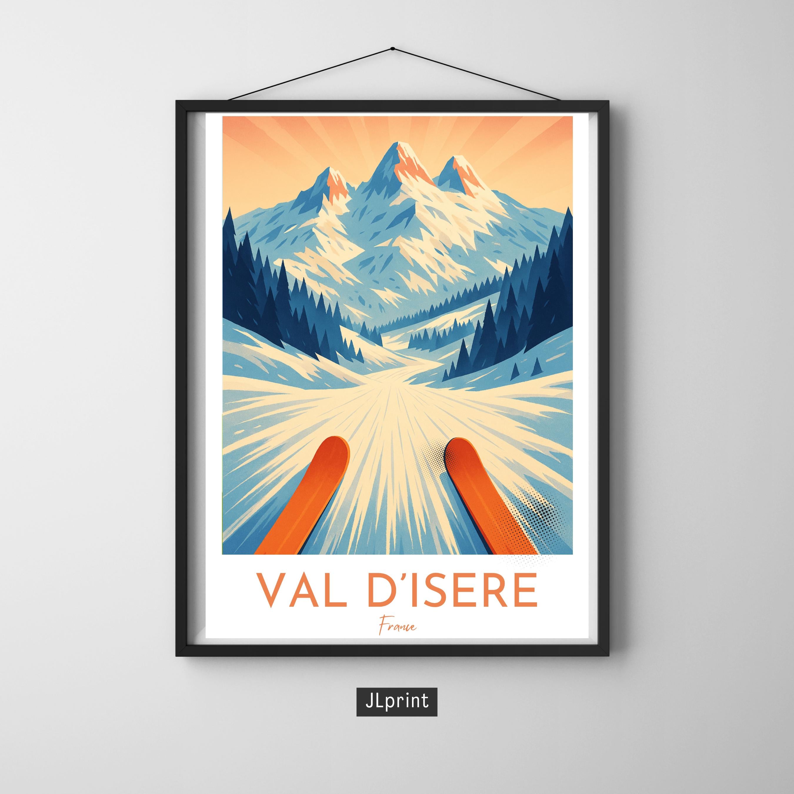 Affiche voyage - Val d’Isère, Alpes, France, Ski - art moderne, impression, poster