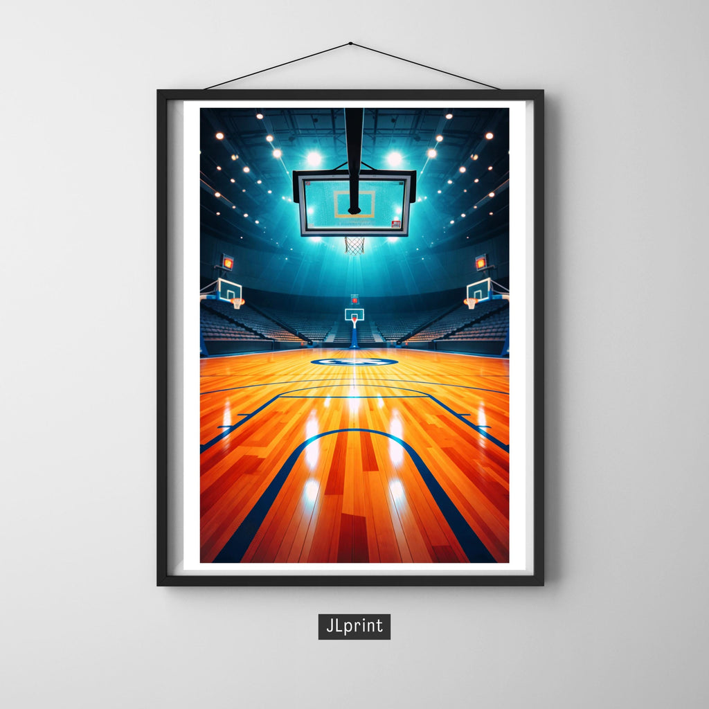 Affiche sport - Basketball, Basket, Terrain, Parquet - art moderne, impression, poster