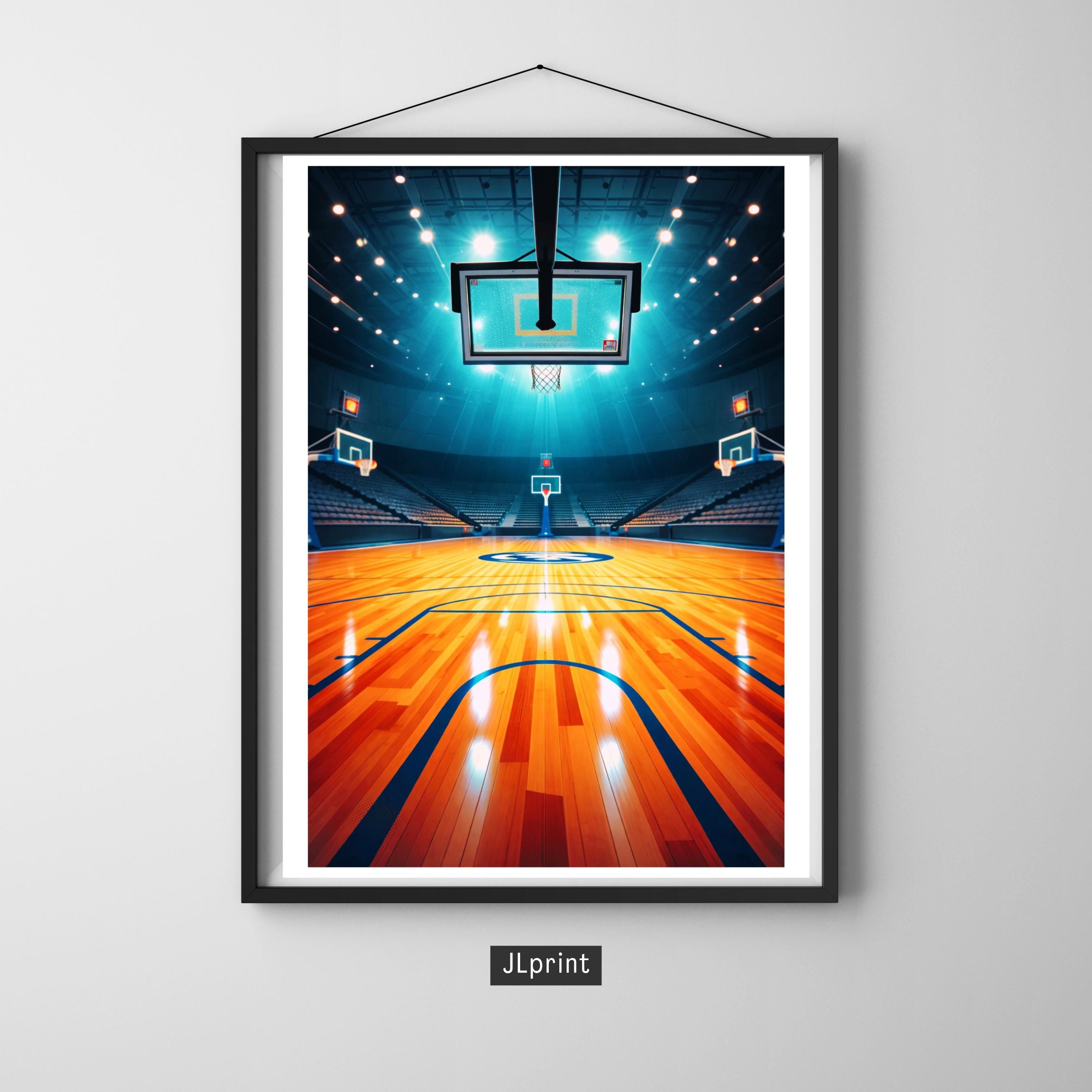 Affiche sport - Basketball, Basket, Terrain, Parquet - art moderne, impression, poster