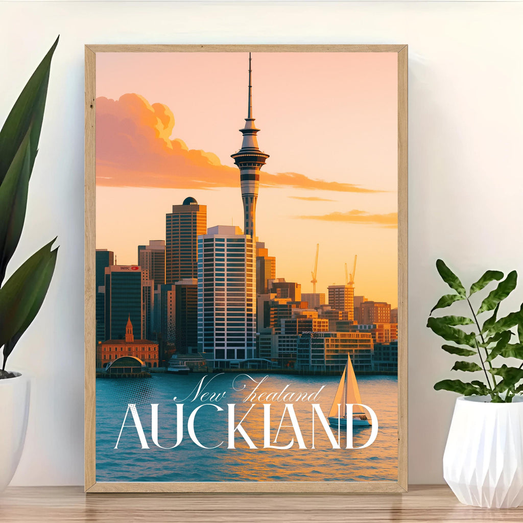 Affiche voyage - Auckland, Nouvelle Zélande, Océanie, Skyline - art moderne, impression, poster