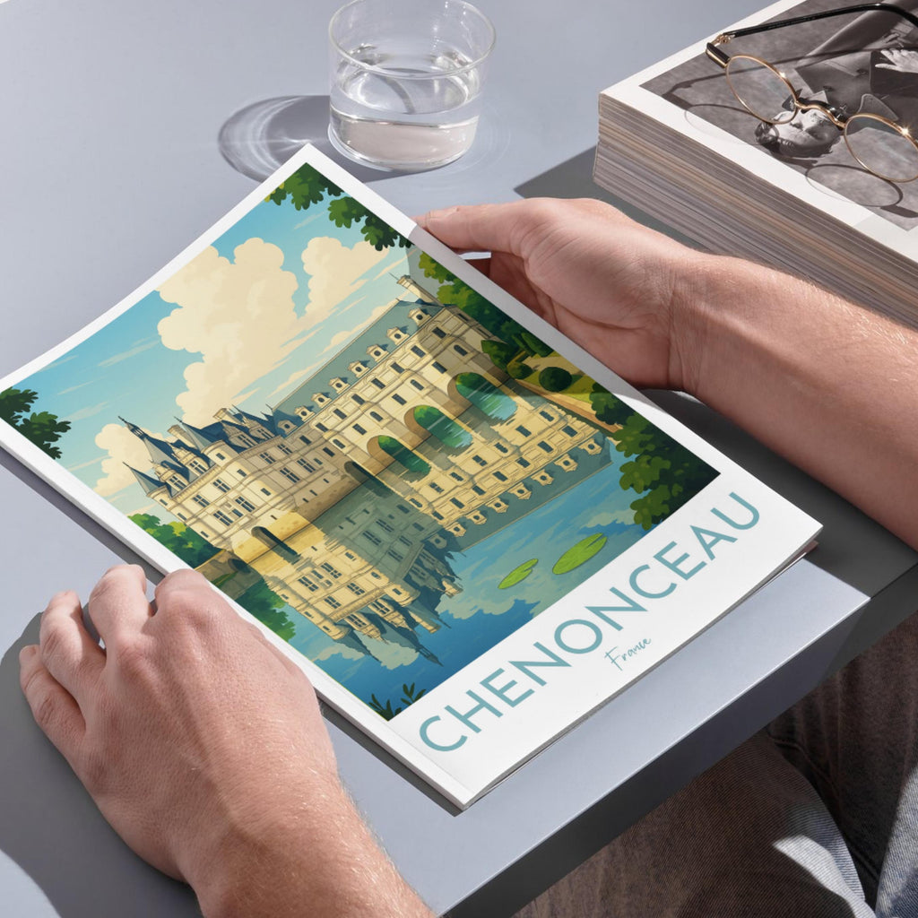 Affiche voyage - Chenonceau, Val de Loire, France, Chateau - art moderne, impression, poster