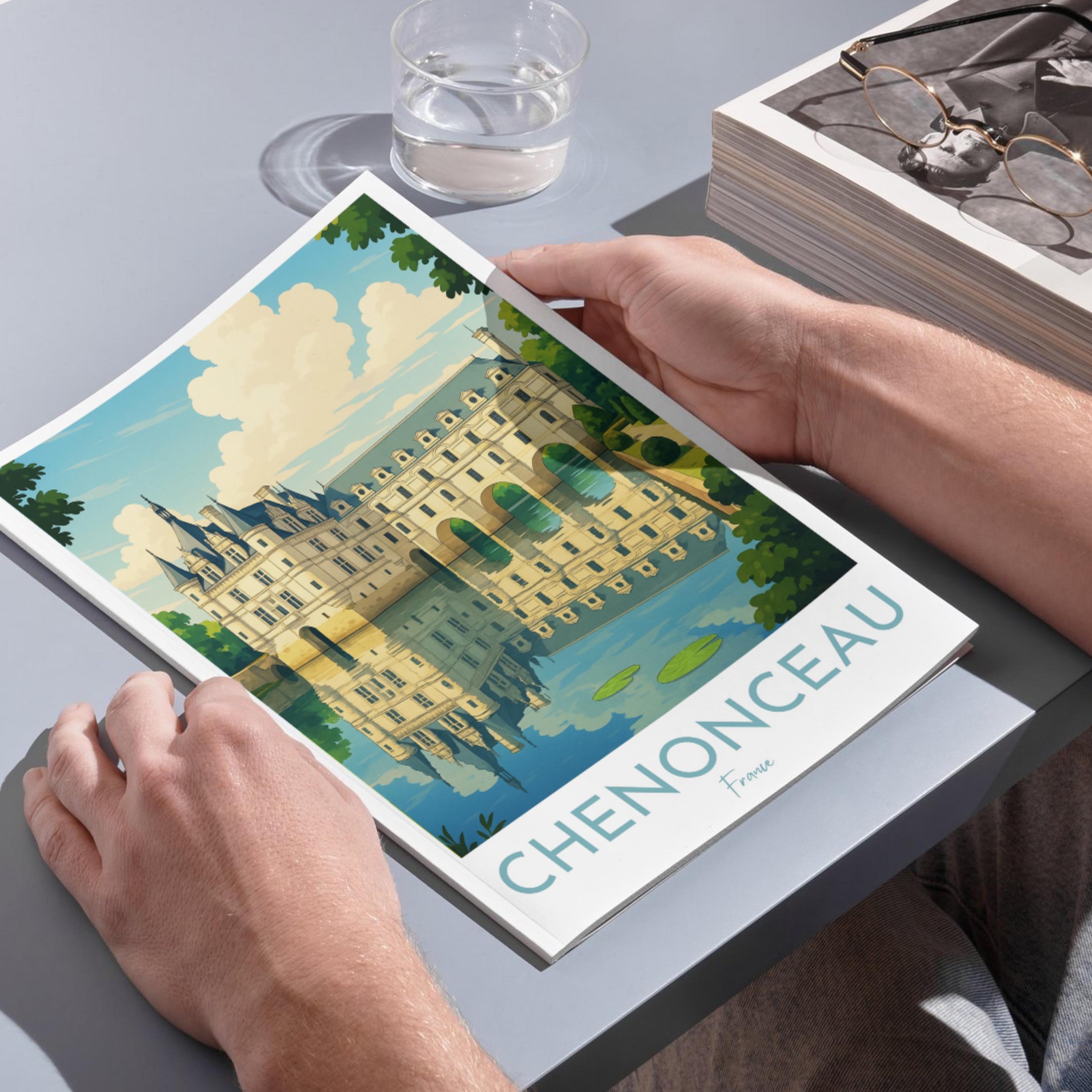 Affiche voyage - Chenonceau, Val de Loire, France, Chateau - art moderne, impression, poster