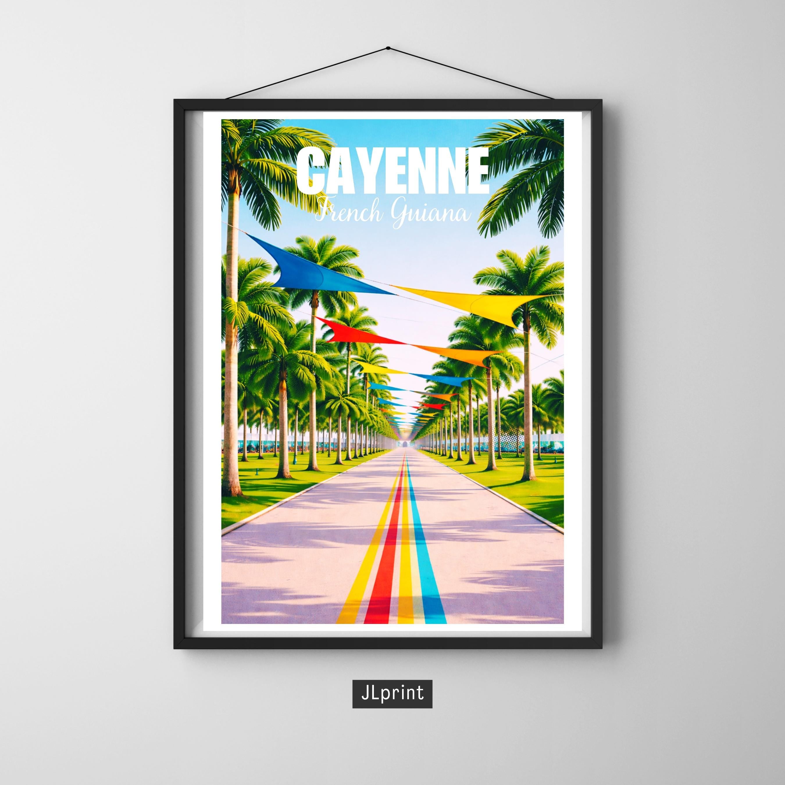 Affiche voyage - Cayenne, Guyane Française, Amazonie, Amérique - art moderne, impression, poster
