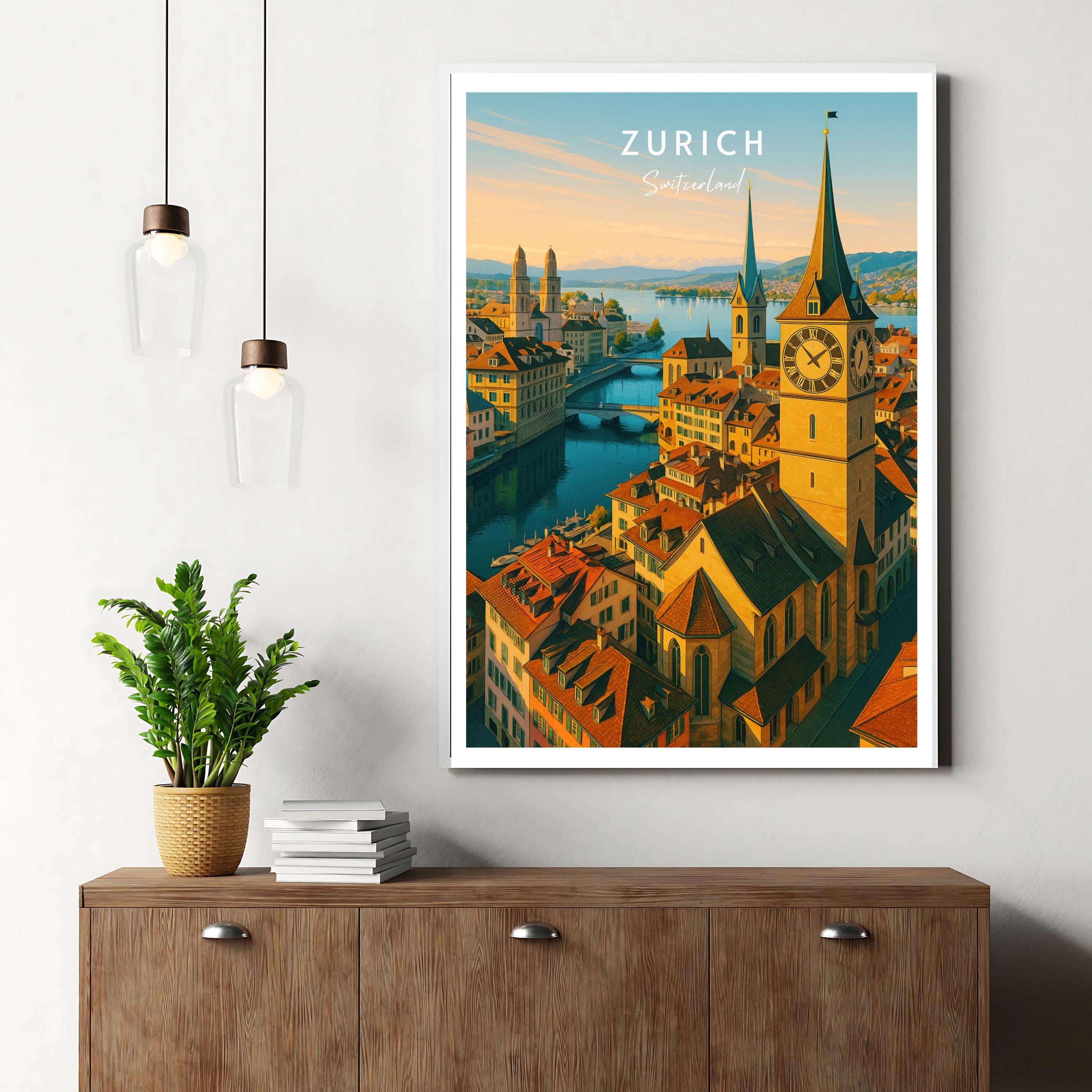 Affiche voyage - Zurich, Suisse, Europe, Lac de Zurich - art moderne, impression, poster