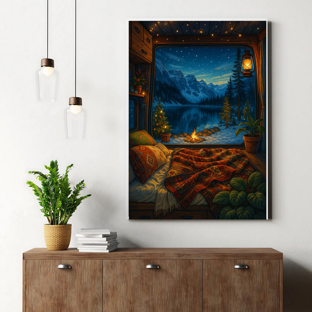 Affiche nature -  Van, Fenêtre, Paysage, Hiver - art moderne, impression, poster