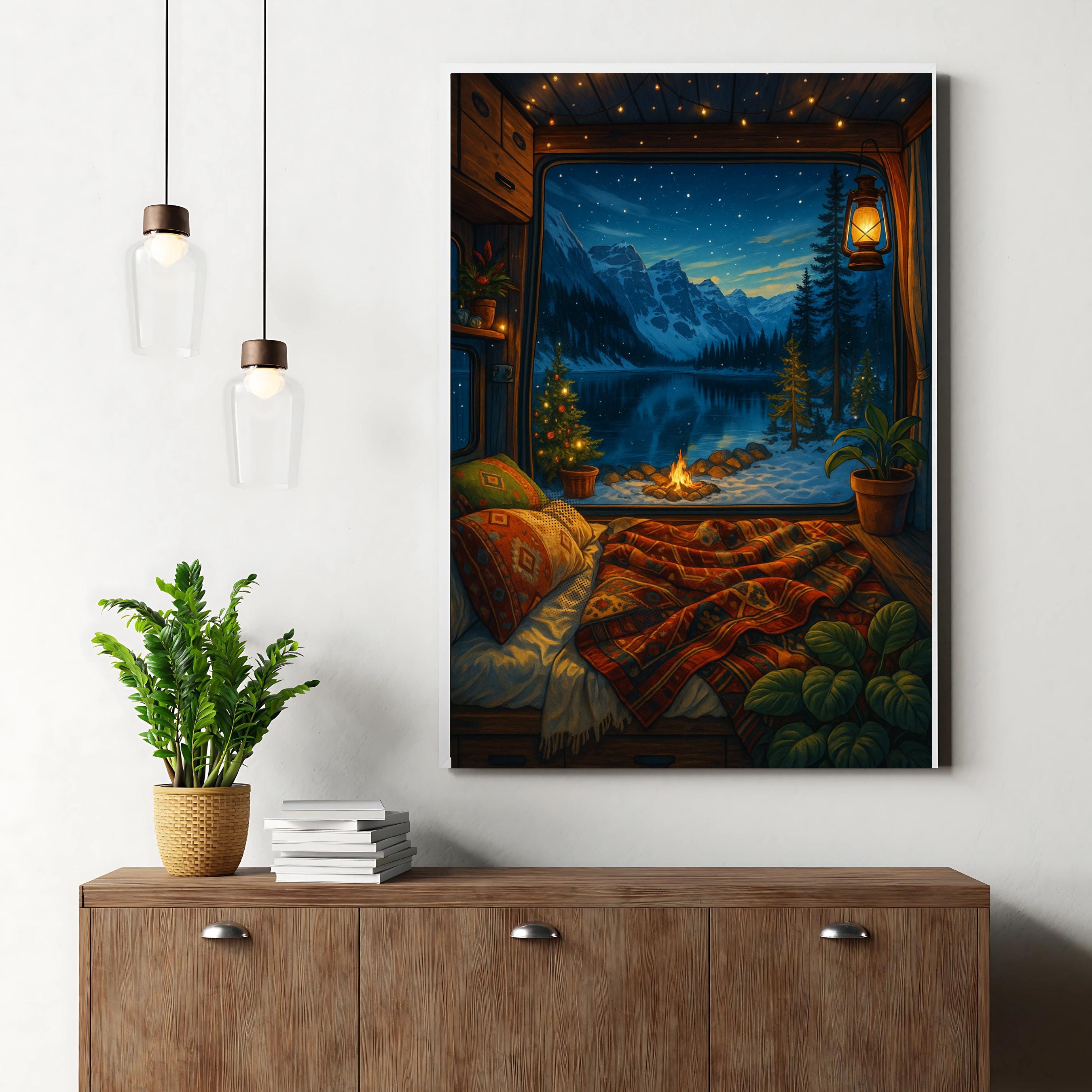 Affiche nature -  Van, Fenêtre, Paysage, Hiver - art moderne, impression, poster