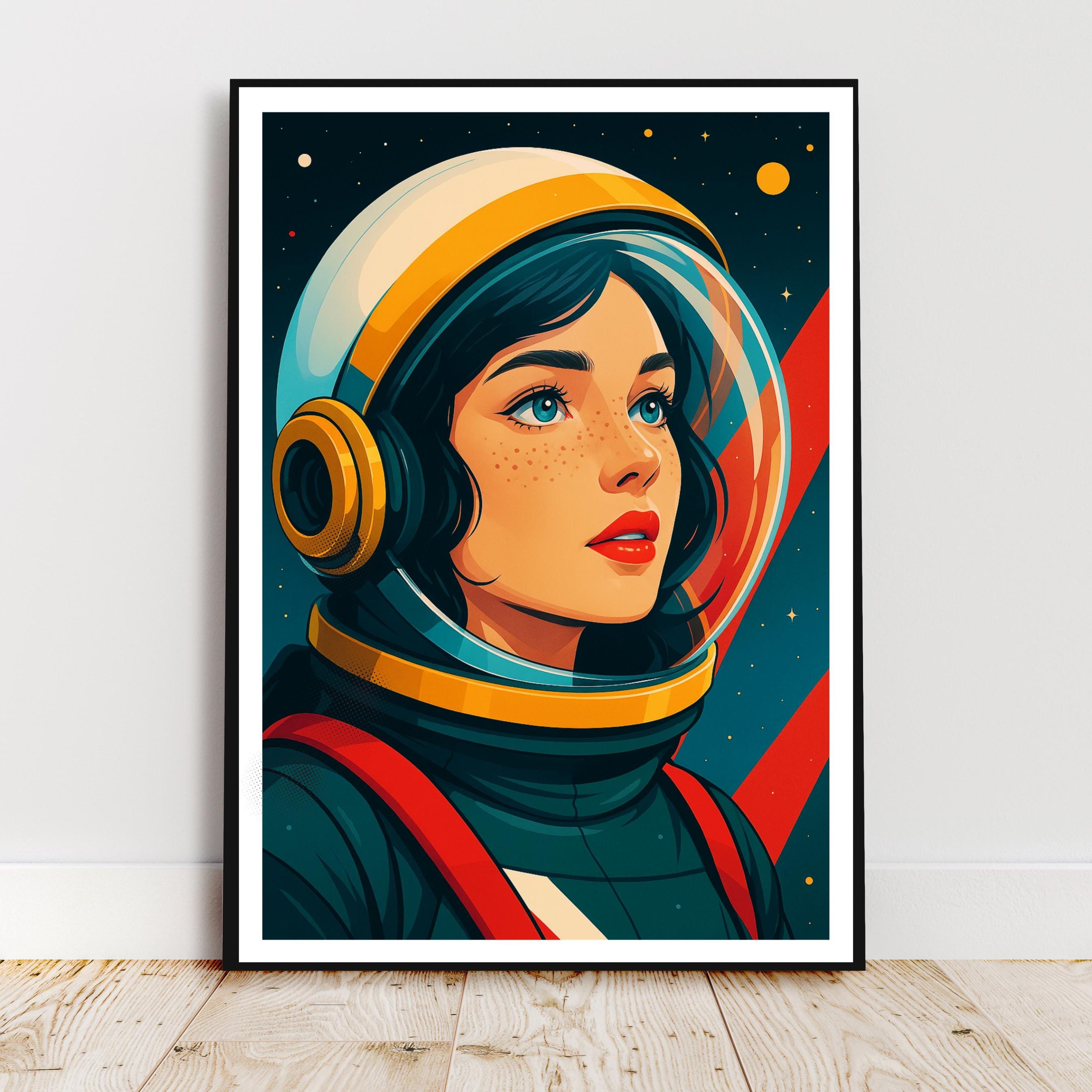 Affiche art - Femme, Astronaute, Cosmonaute, Espace - art moderne, impression, poster