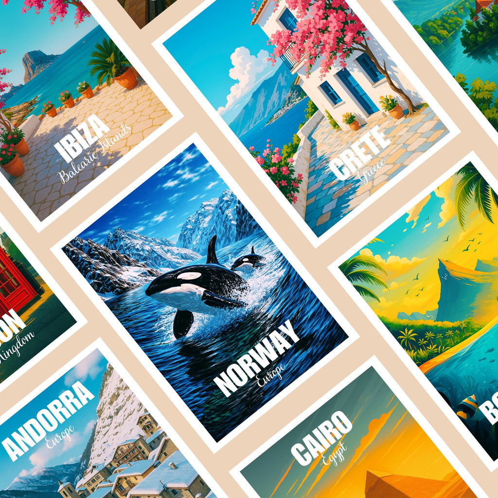 Affiche voyage - Norvège, Europe, Fjord, Orques - art moderne, impression, poster