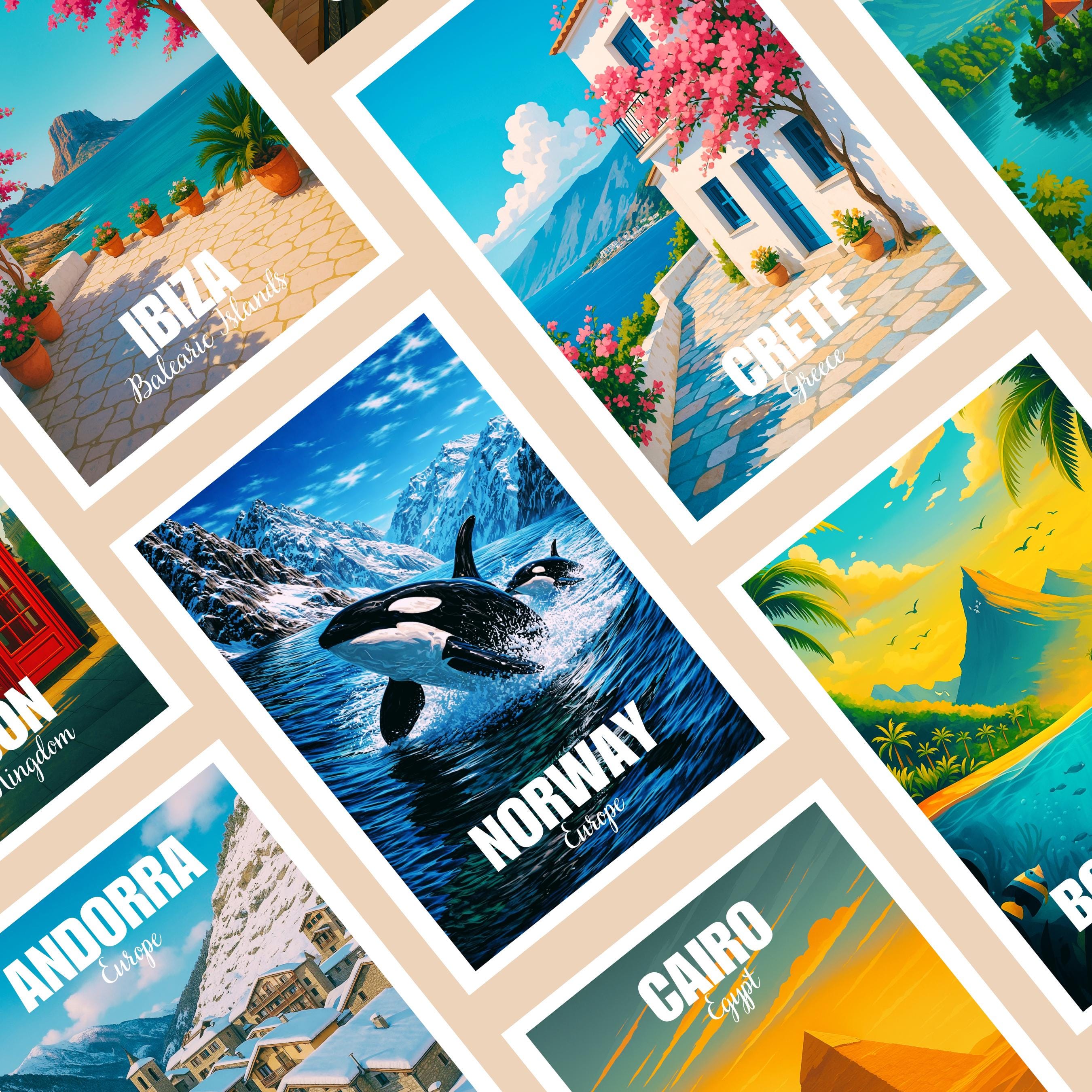 Affiche voyage - Norvège, Europe, Fjord, Orques - art moderne, impression, poster