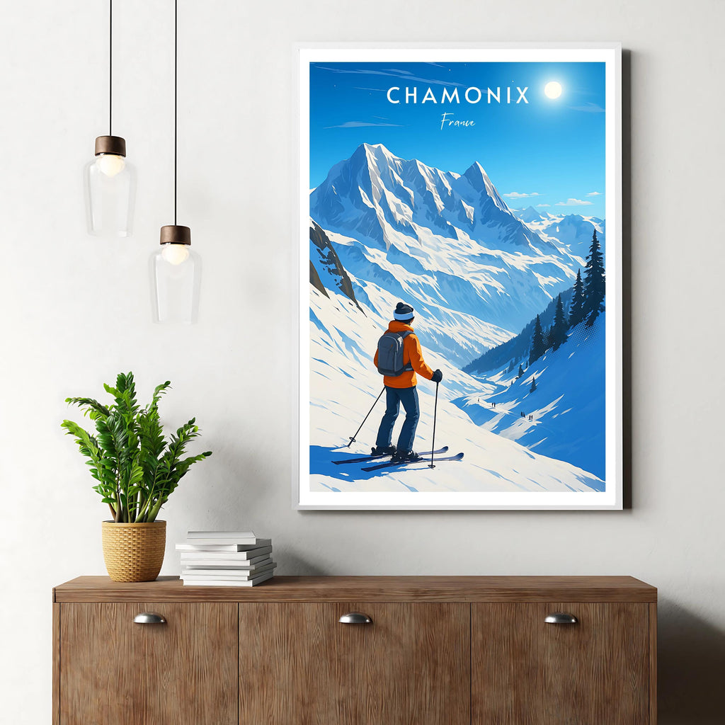 Affiche voyage - Chamonix, Alpes, France, Ski - art moderne, impression, poster