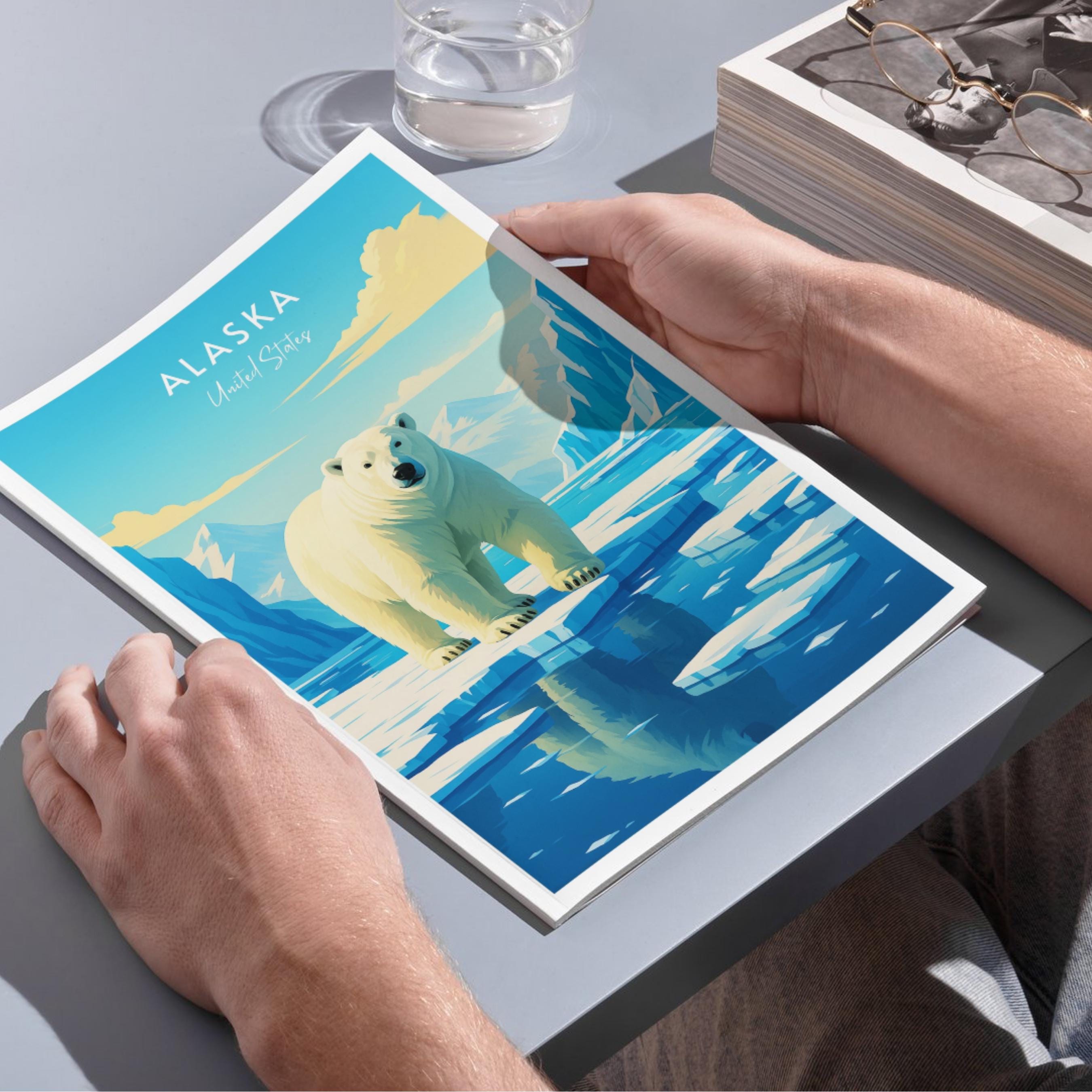 Affiche voyage - Alaska, USA, Amérique, Ours Polaire - art moderne, impression, poster