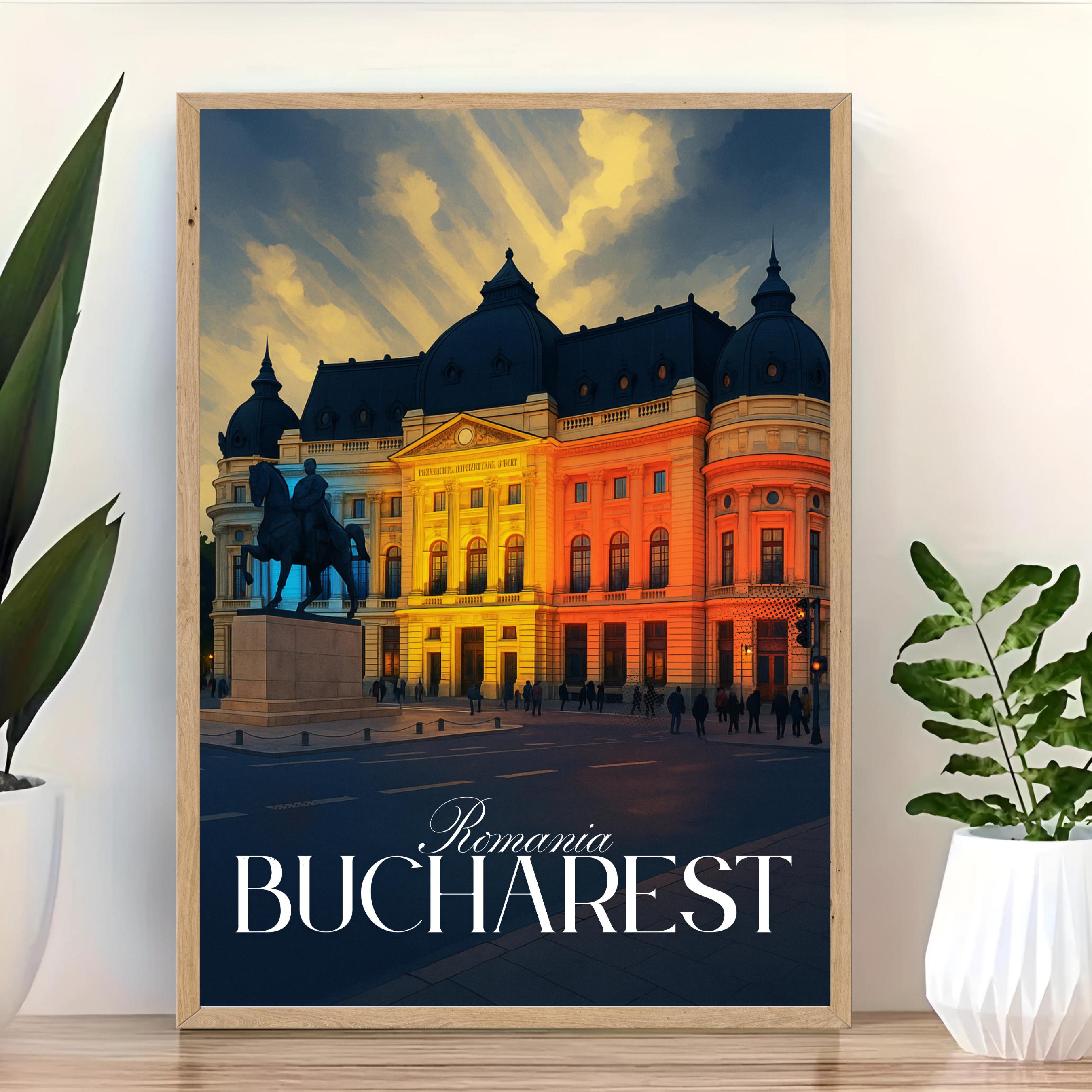 Affiche voyage - Bucarest, Roumanie, Europe, Université - art moderne, impression, poster