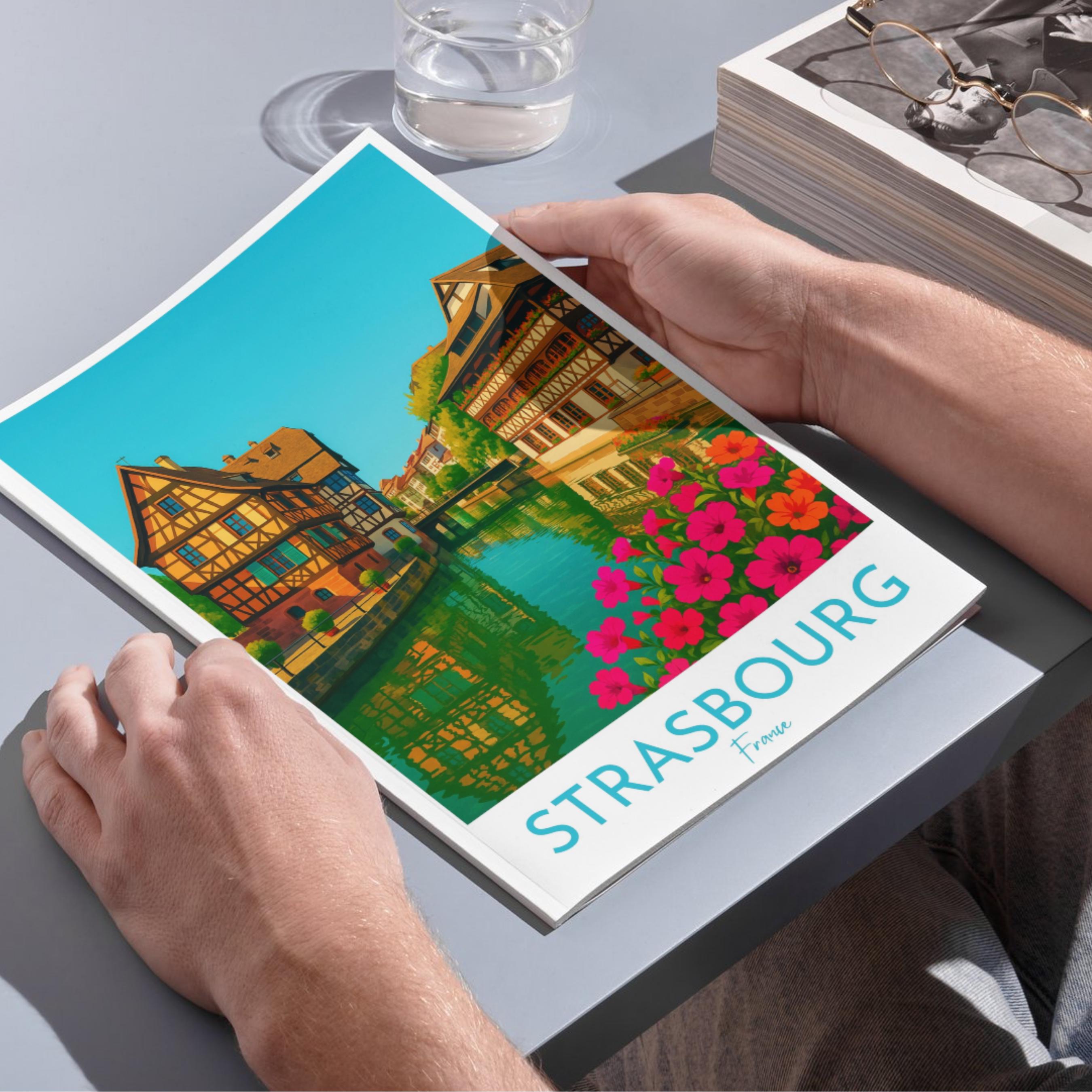 Affiche voyage - Strasbourg, Alsace, France, Rhin - art moderne, impression, poster