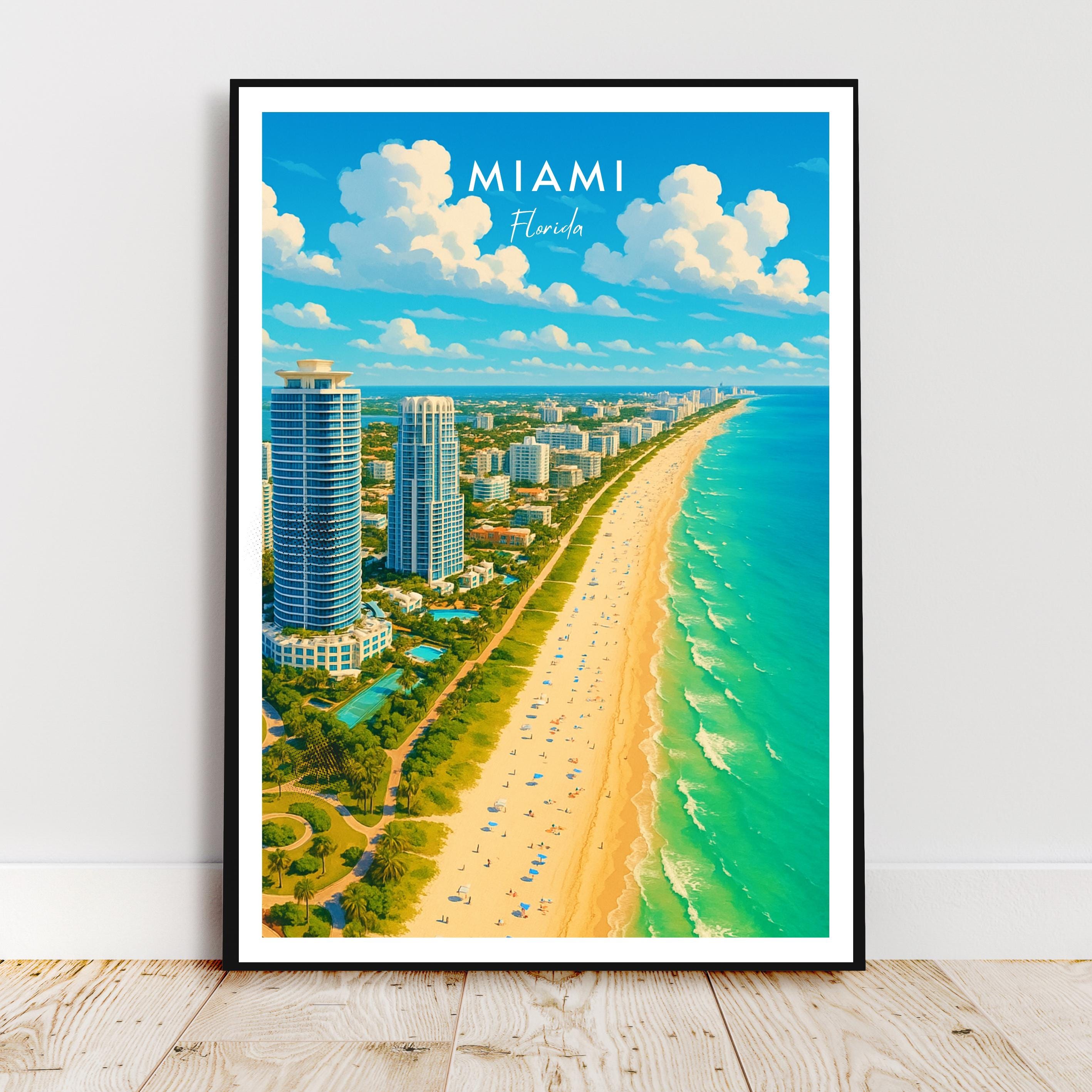 Affiche voyage - Miami, Floride, USA, Miami Beach - art moderne, impression, poster