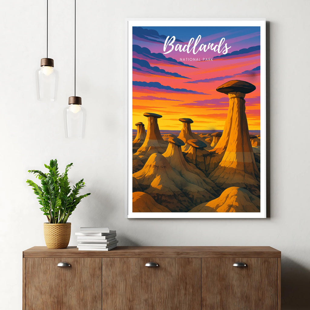 Affiche voyage - Badlands, Parc National, USA, Amerique - art moderne, impression, poster