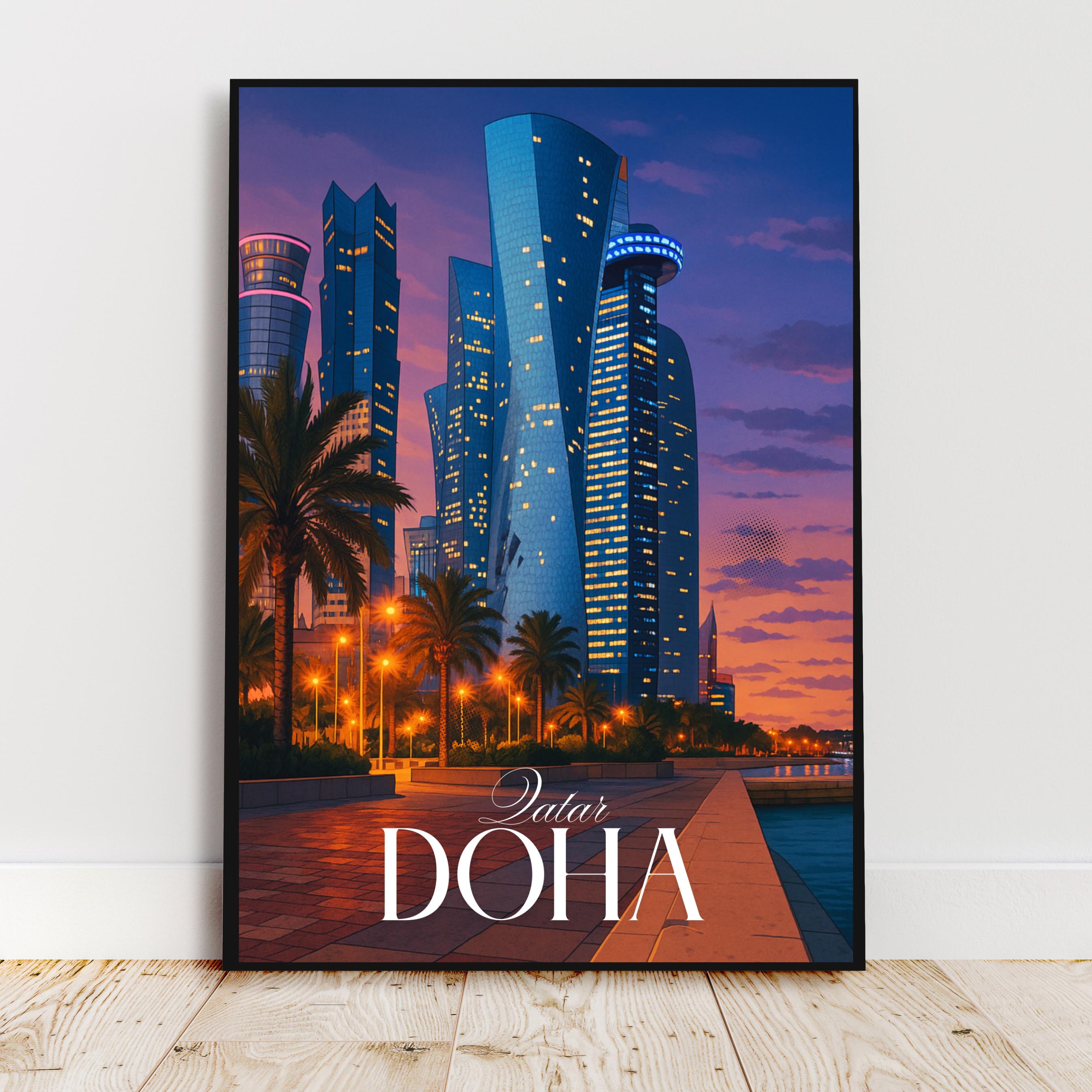 Affiche voyage - Doha, Qatar, Moyen Orient, Asie - art moderne, impression, poster