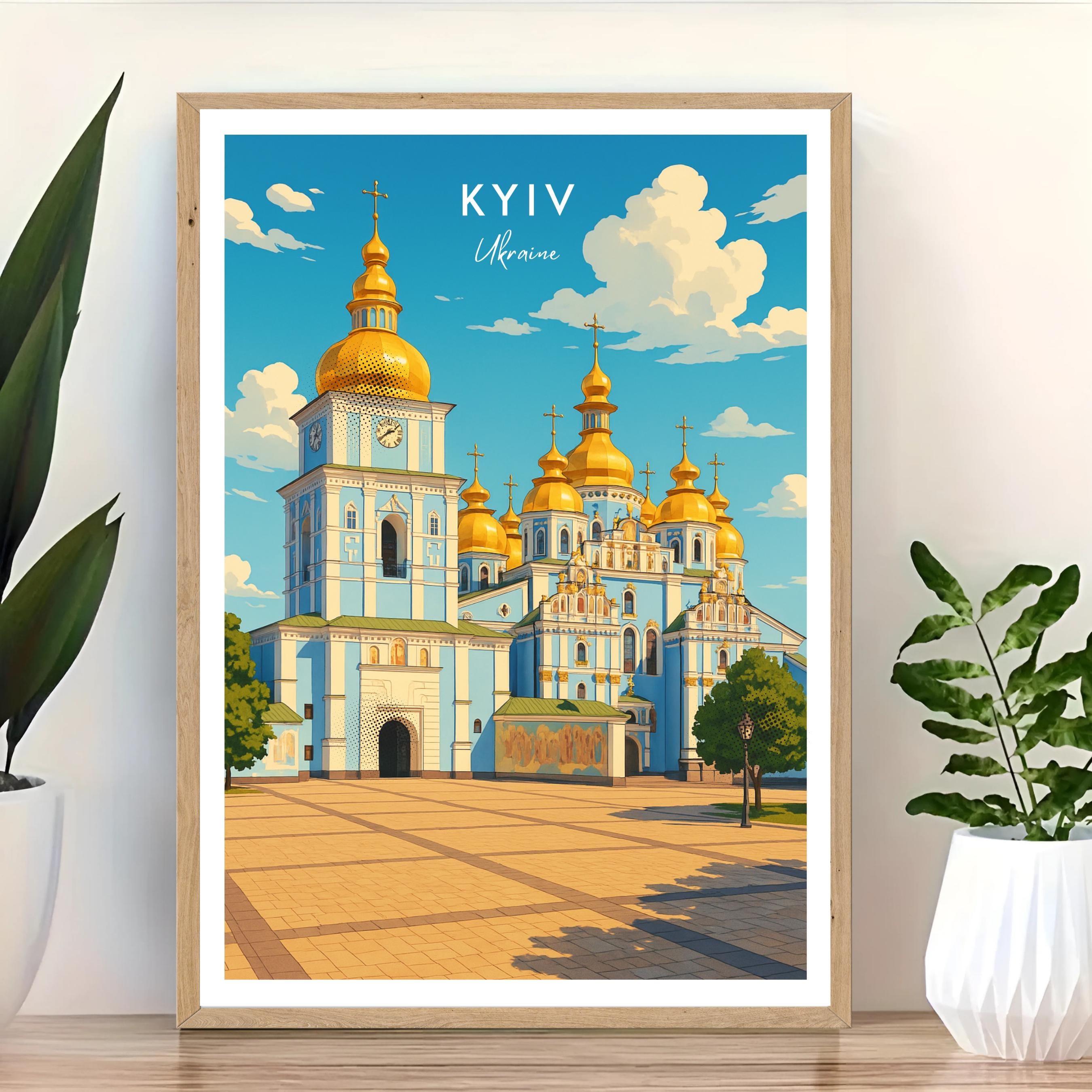 Affiche voyage - Kiev, Ukraine, Europe, Cathédrale Saint-Michel - art moderne, impression, poster