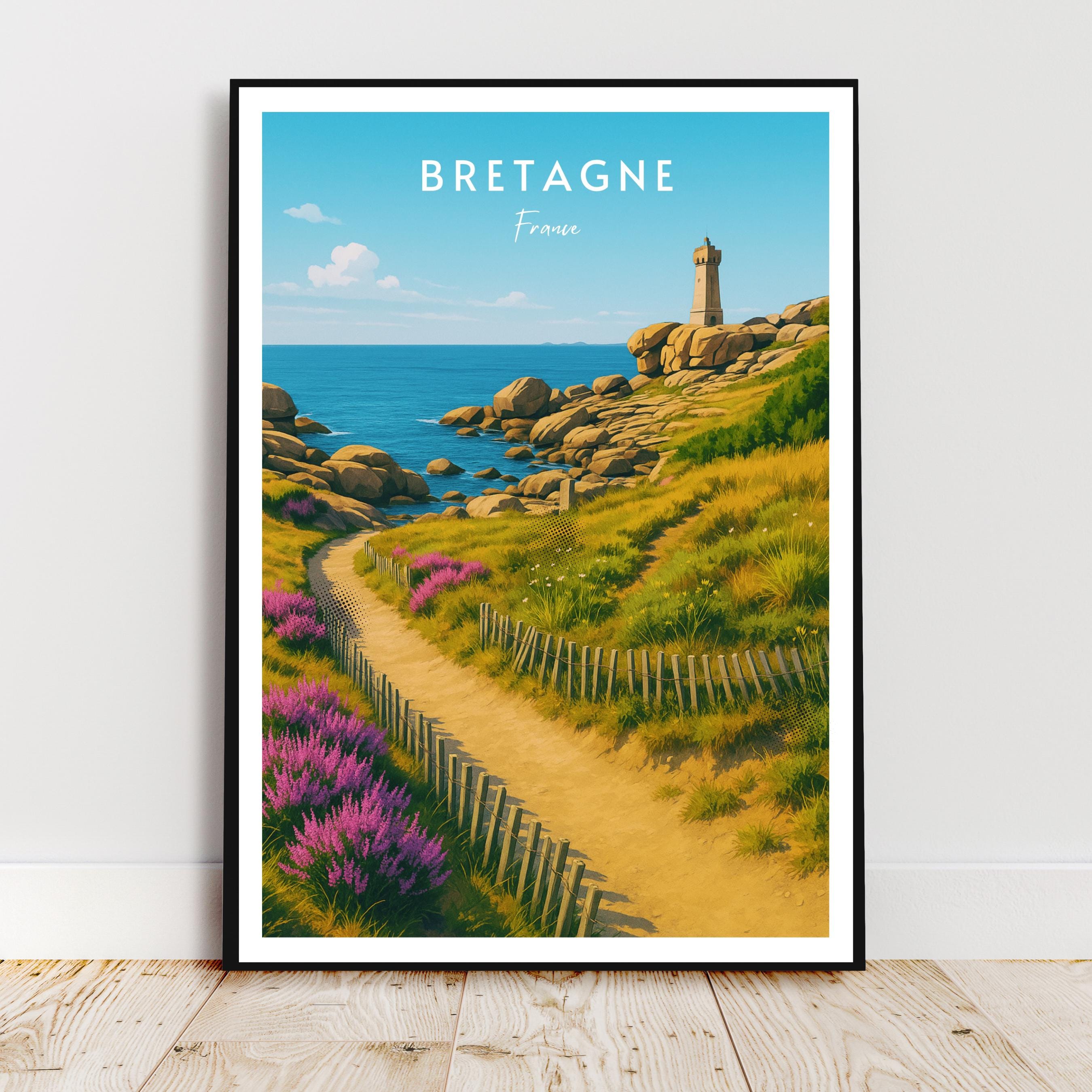 Affiche voyage - Bretagne, France, Ocean Atlantique, Phare - art moderne, impression, poster