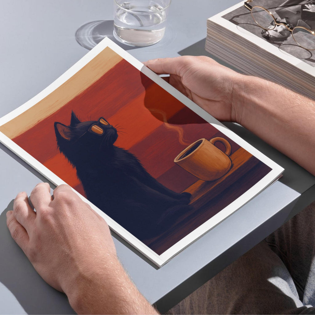 Affiche art - Chat, Café, Matin, Cuisine - art moderne, impression, poster