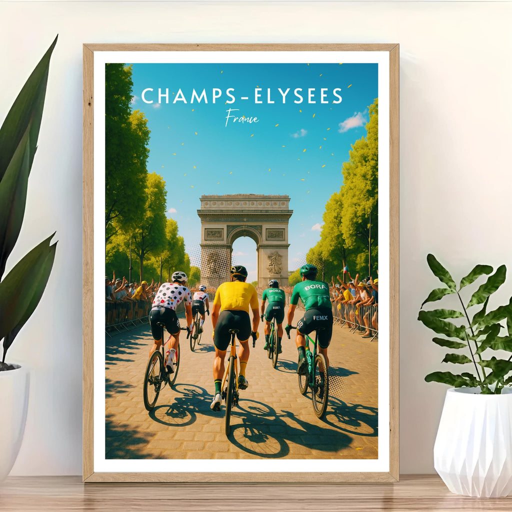 Affiche sport - Cyclisme, Vélo, Champs-Elysées, France - art moderne, impression, poster