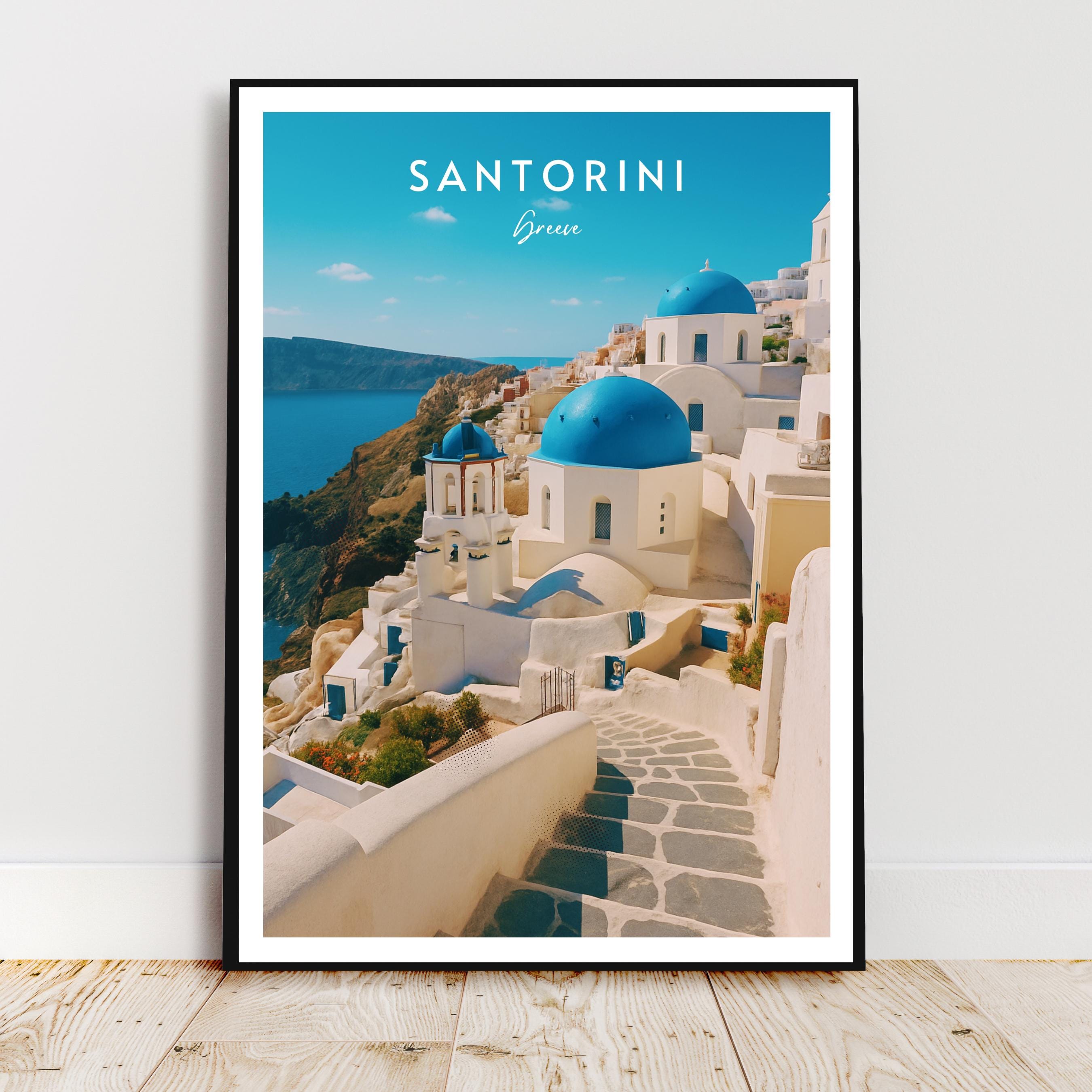 Affiche voyage - Santorin, Cyclades, Grèce, Méditerranée - art moderne, impression, poster